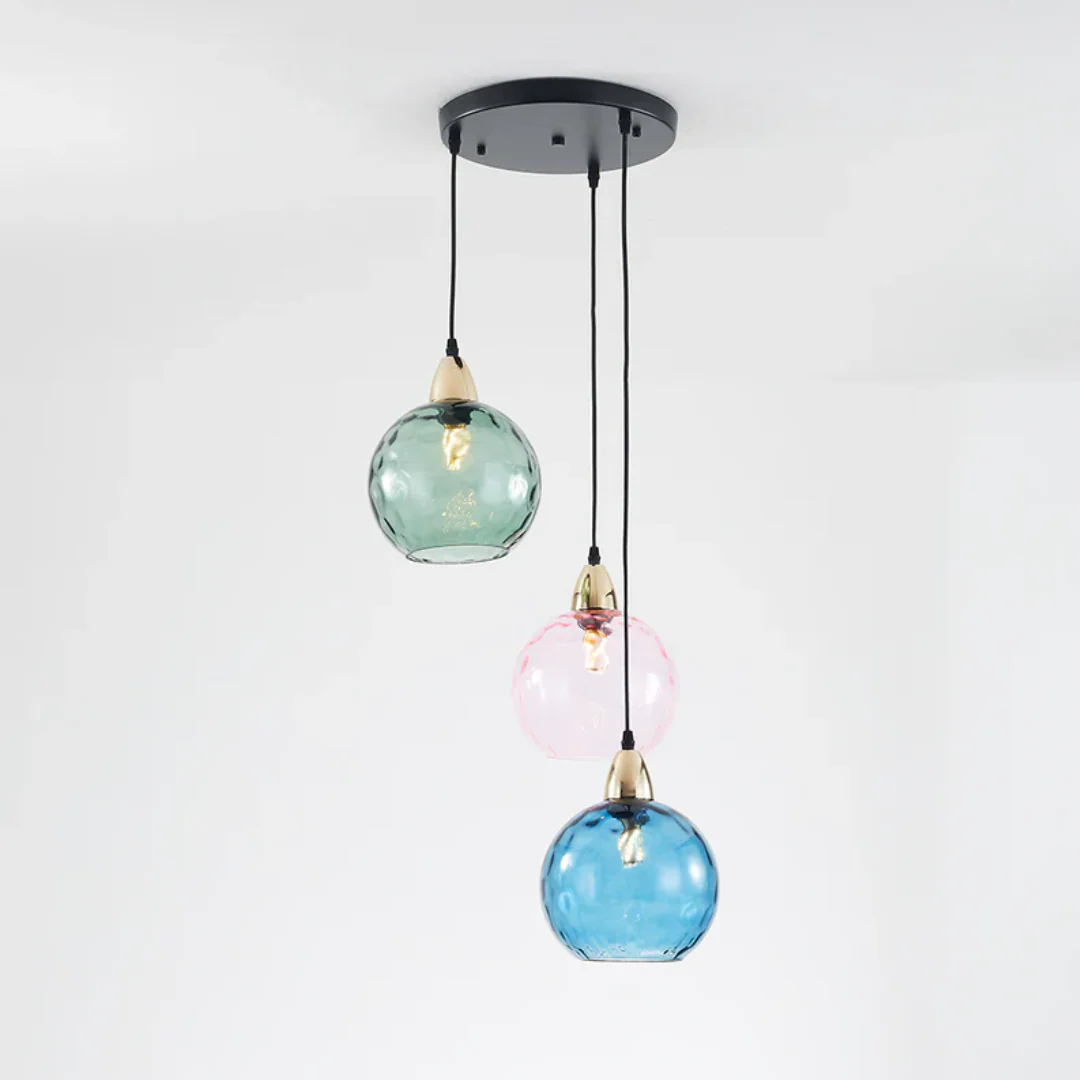 Modern 3 Light Glass Cluster Pendant Light E27 LED Water Ripple Shade - Image 12