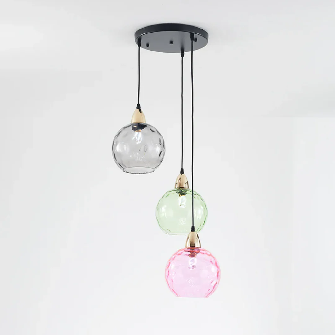 Modern 3 Light Glass Cluster Pendant Light E27 LED Water Ripple Shade - Image 13