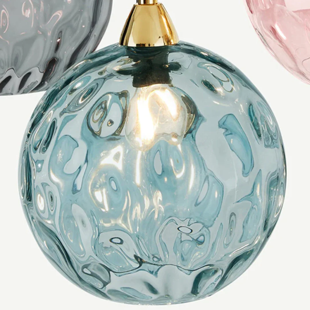 Modern 3 Light Glass Cluster Pendant Light E27 LED Water Ripple Shade - Image 16