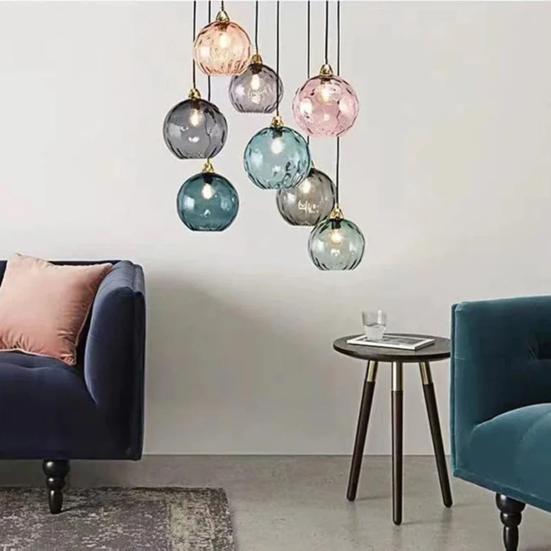 Modern 3 Light Glass Cluster Pendant Light E27 LED Water Ripple Shade - Image 17
