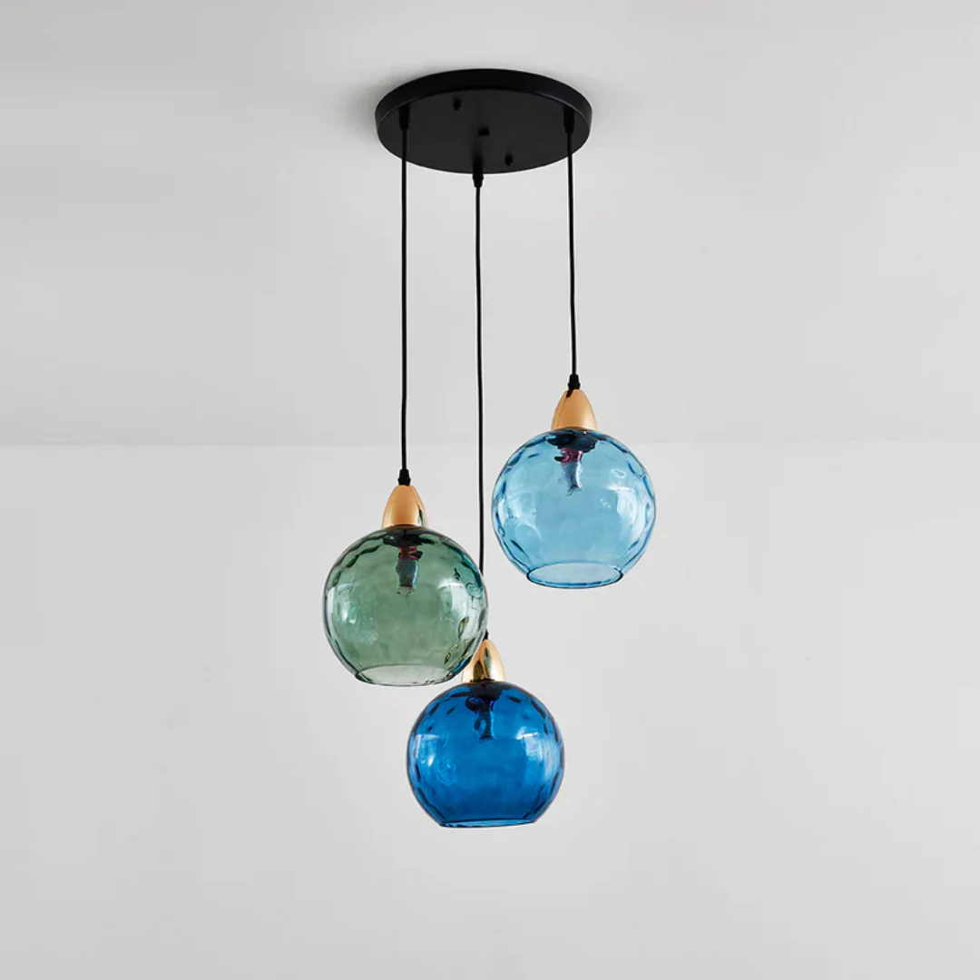 Modern 3 Light Glass Cluster Pendant Light E27 LED Water Ripple Shade - Image 2