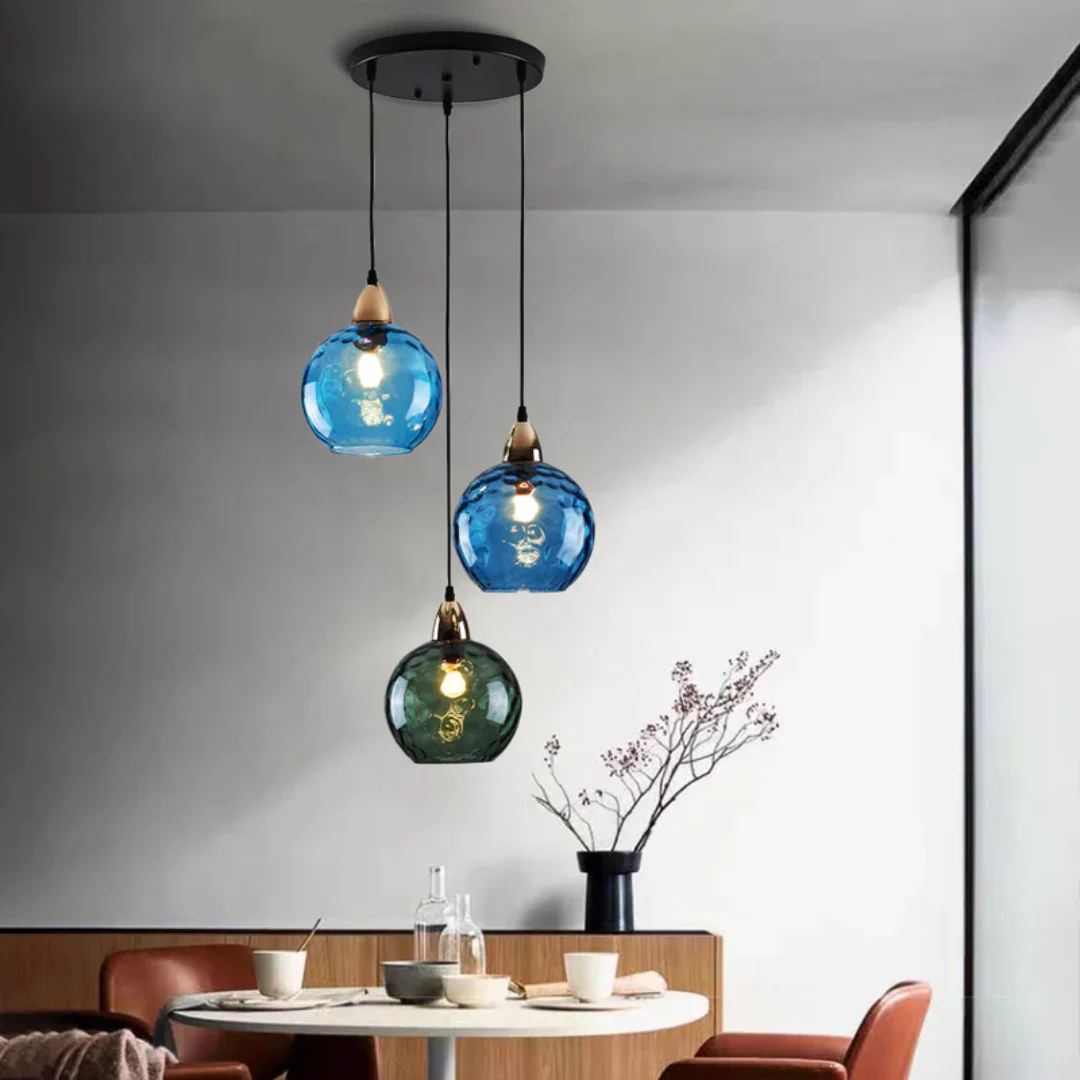 Modern 3 Light Glass Cluster Pendant Light E27 LED Water Ripple Shade - Image 22