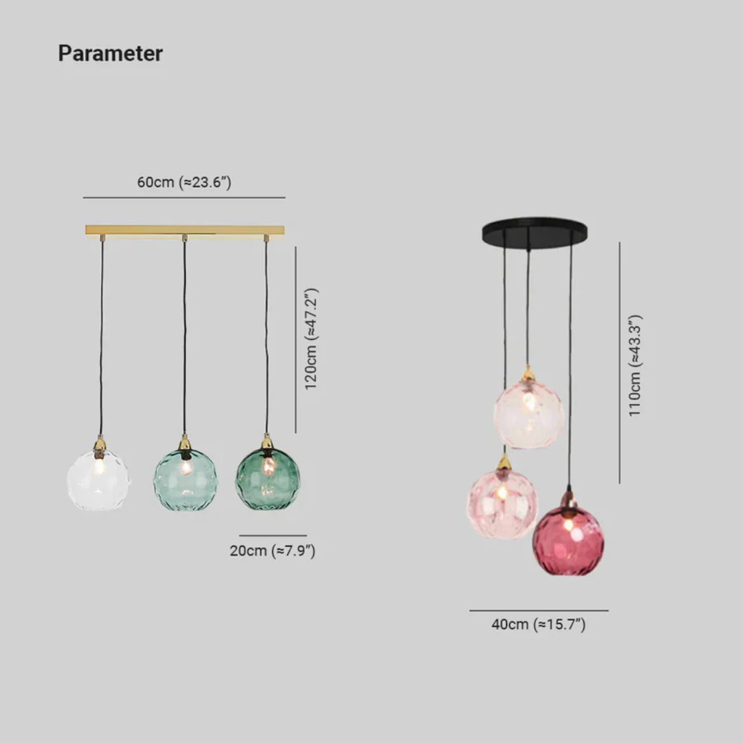 Modern 3 Light Glass Cluster Pendant Light E27 LED Water Ripple Shade - Image 23