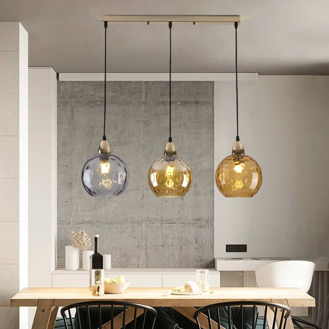 Modern 3 Light Glass Cluster Pendant Light E27 LED Water Ripple Shade - Image 24