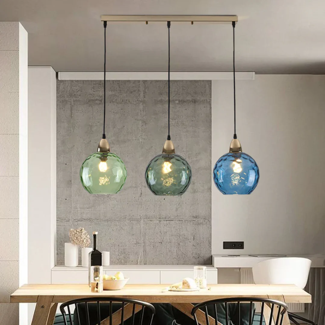 Modern 3 Light Glass Cluster Pendant Light E27 LED Water Ripple Shade - Image 25