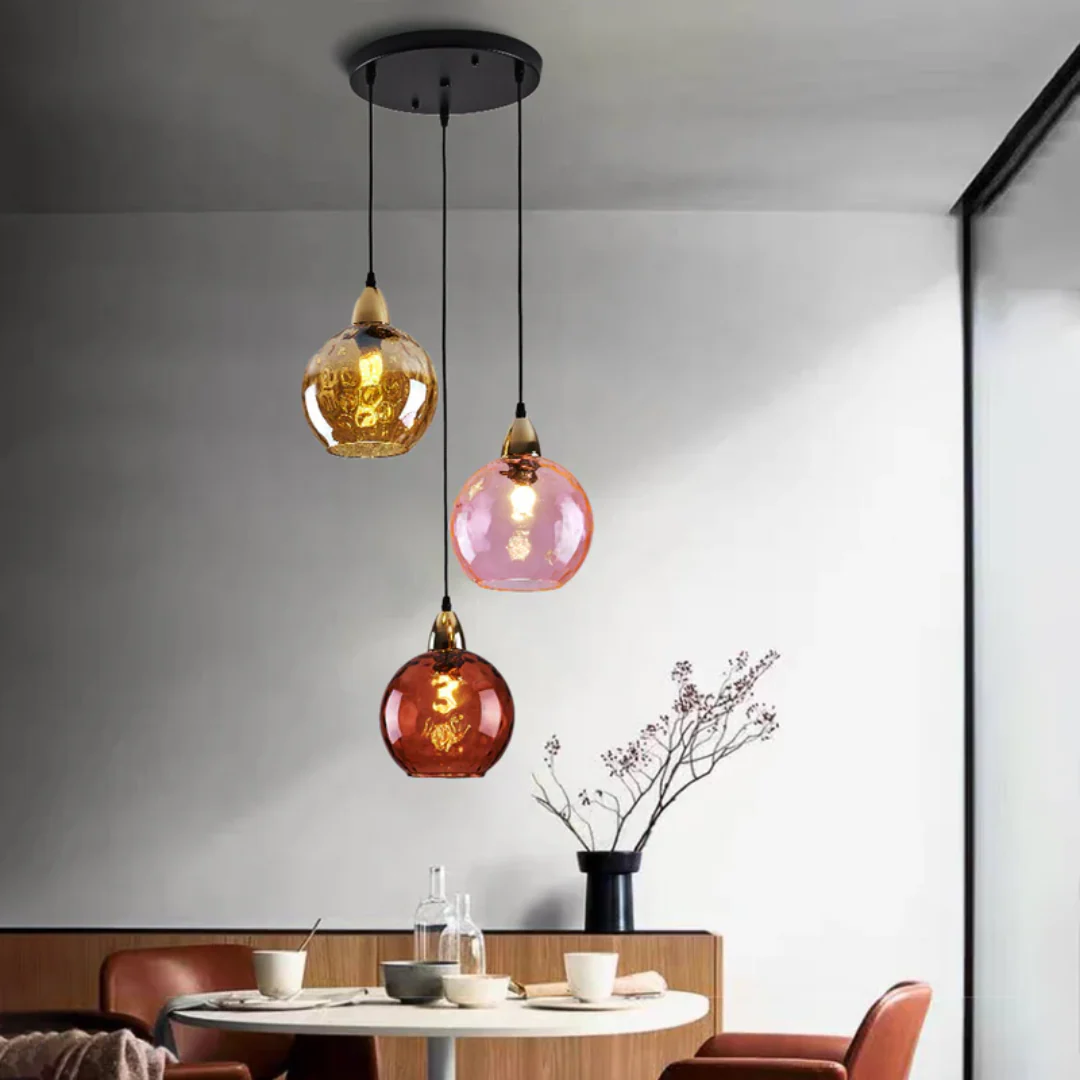 Modern 3 Light Glass Cluster Pendant Light E27 LED Water Ripple Shade - Image 26