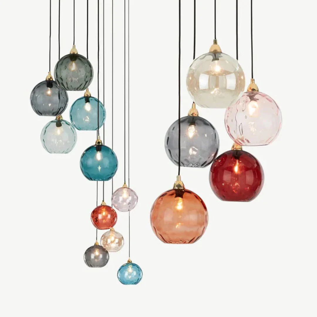 Modern 3 Light Glass Cluster Pendant Light E27 LED Water Ripple Shade - Image 27
