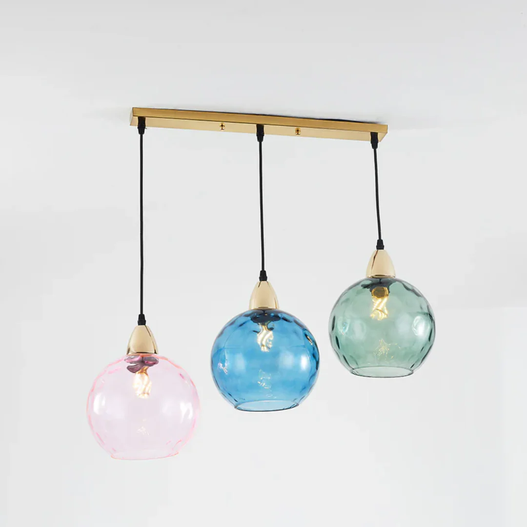 Modern 3 Light Glass Cluster Pendant Light E27 LED Water Ripple Shade - Image 5