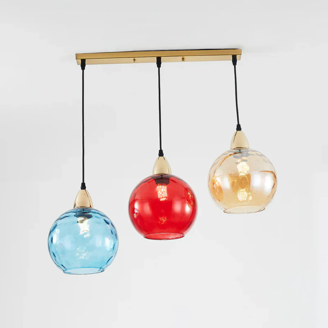 Modern 3 Light Glass Cluster Pendant Light E27 LED Water Ripple Shade - Image 6