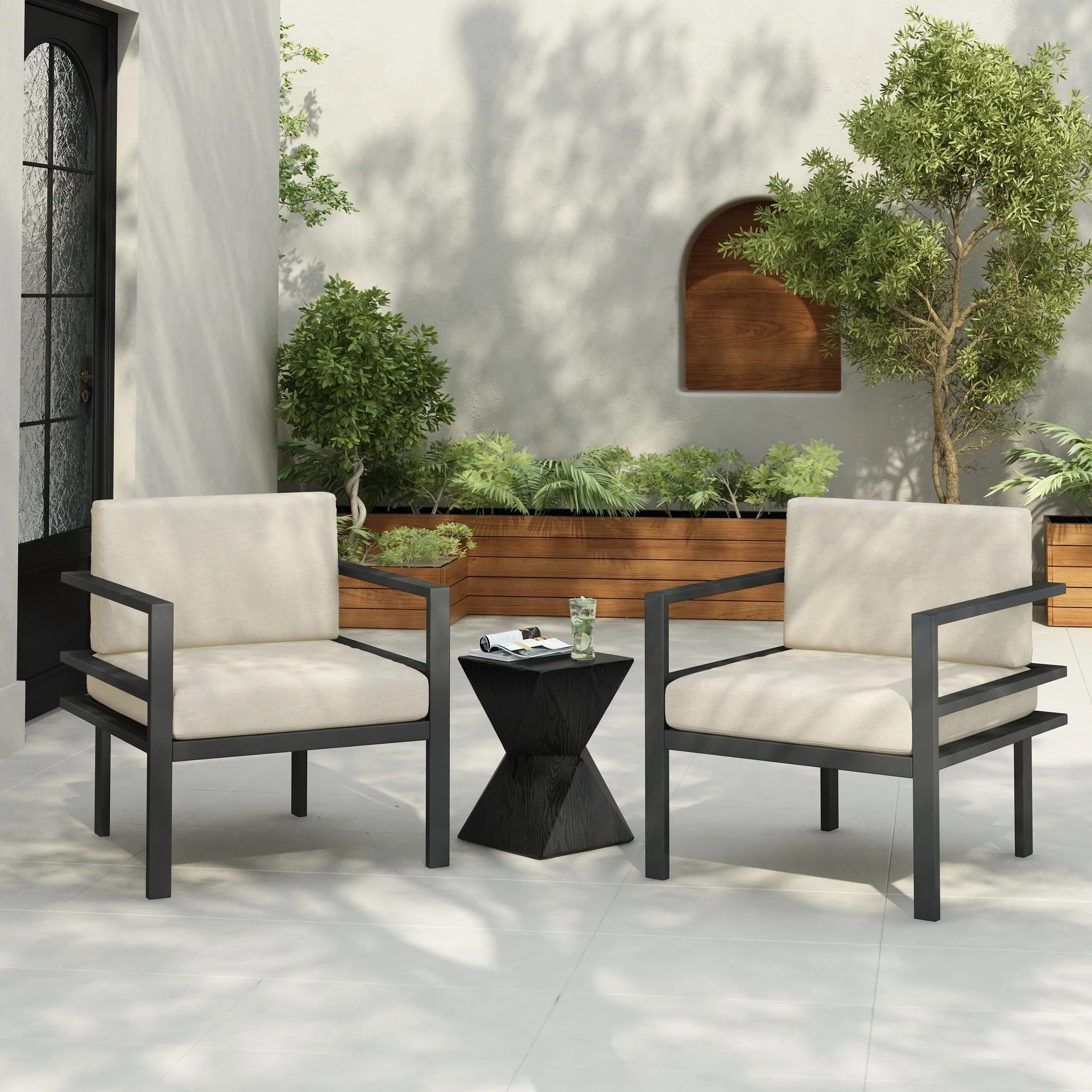 Modern 3 Piece Outdoor Patio Seating Set With Aluminum Frame And Weather Resistant Cushions - Beige / Gray - Image 3