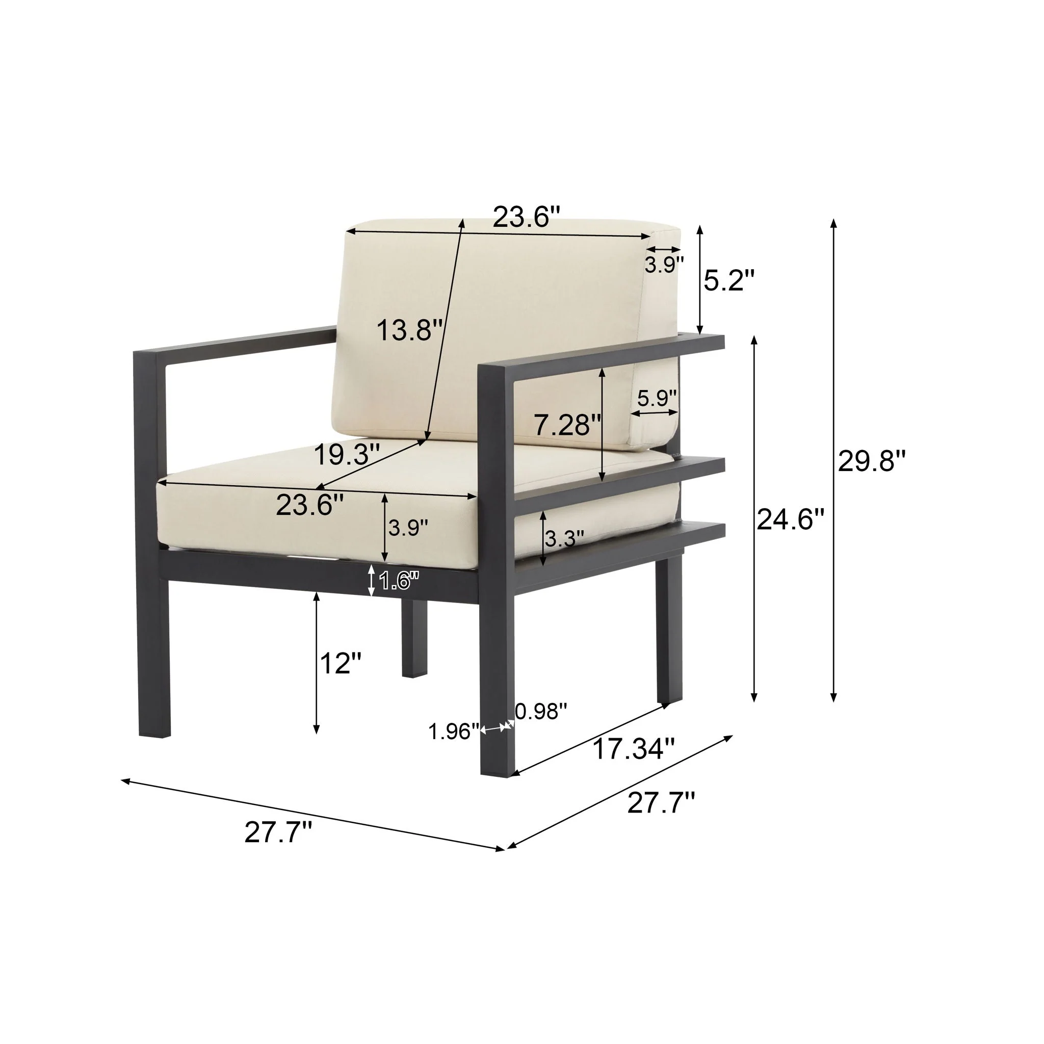 Modern 3 Piece Outdoor Patio Seating Set With Aluminum Frame And Weather Resistant Cushions - Beige / Gray - Image 4