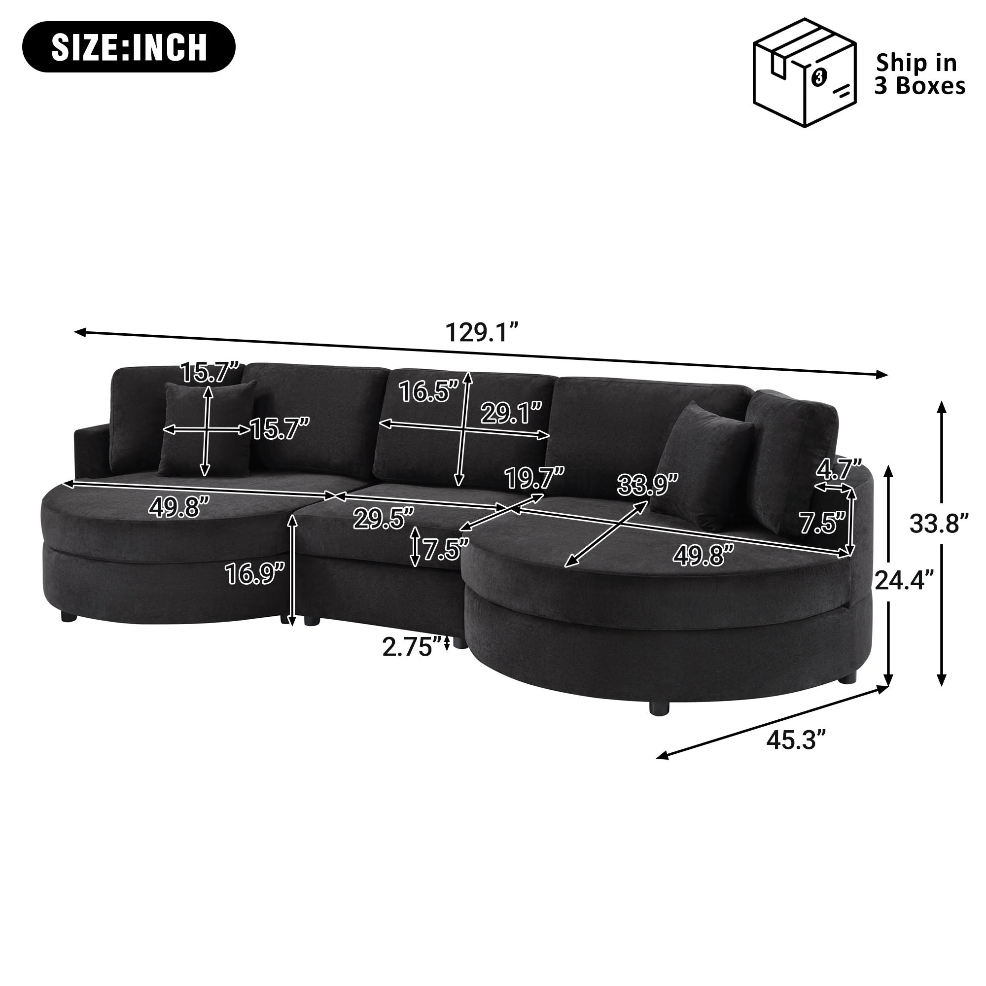 Modern 3 Seater Upholstered Sofa With Curved Design - Image 11