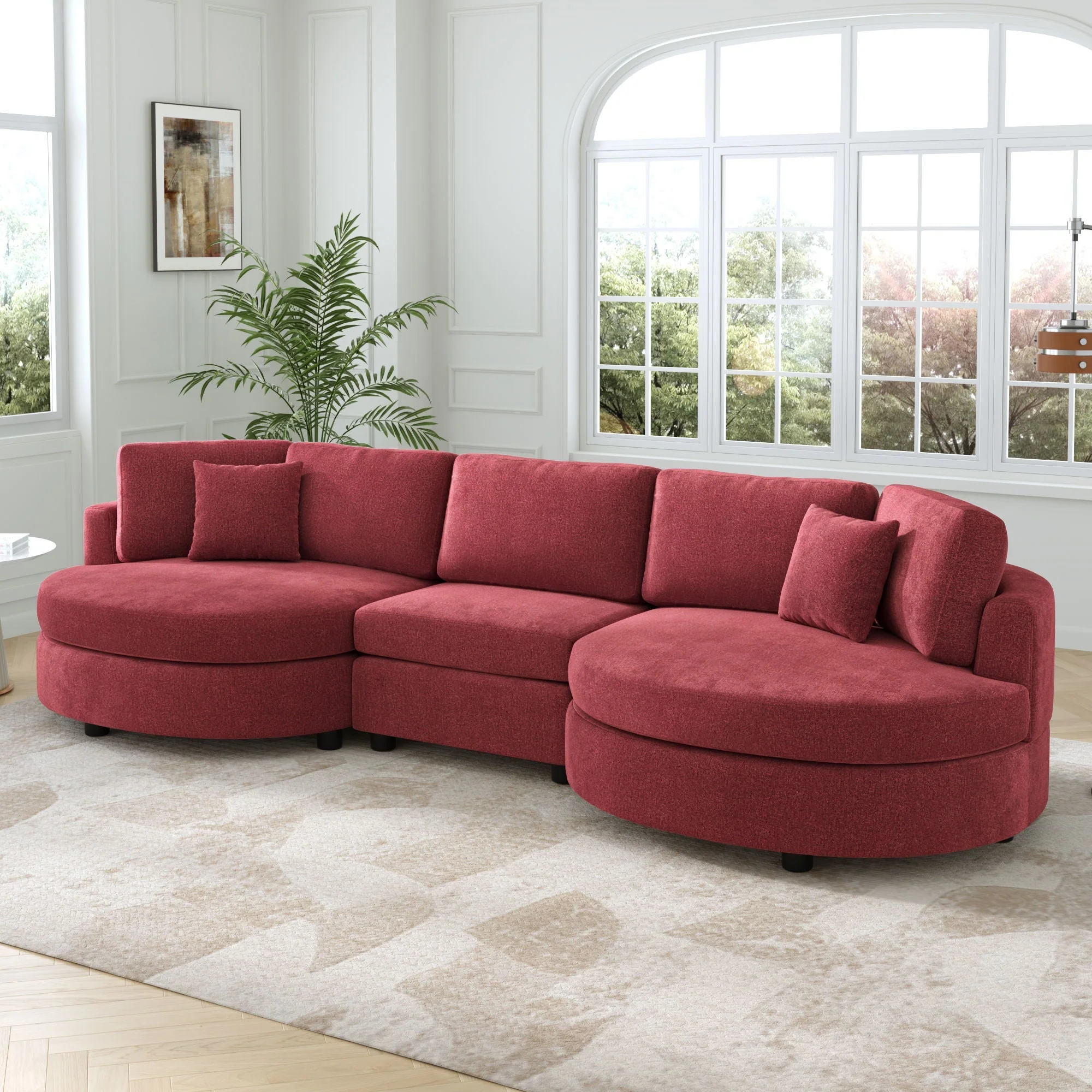 Modern 3 Seater Upholstered Sofa With Curved Design - Image 12