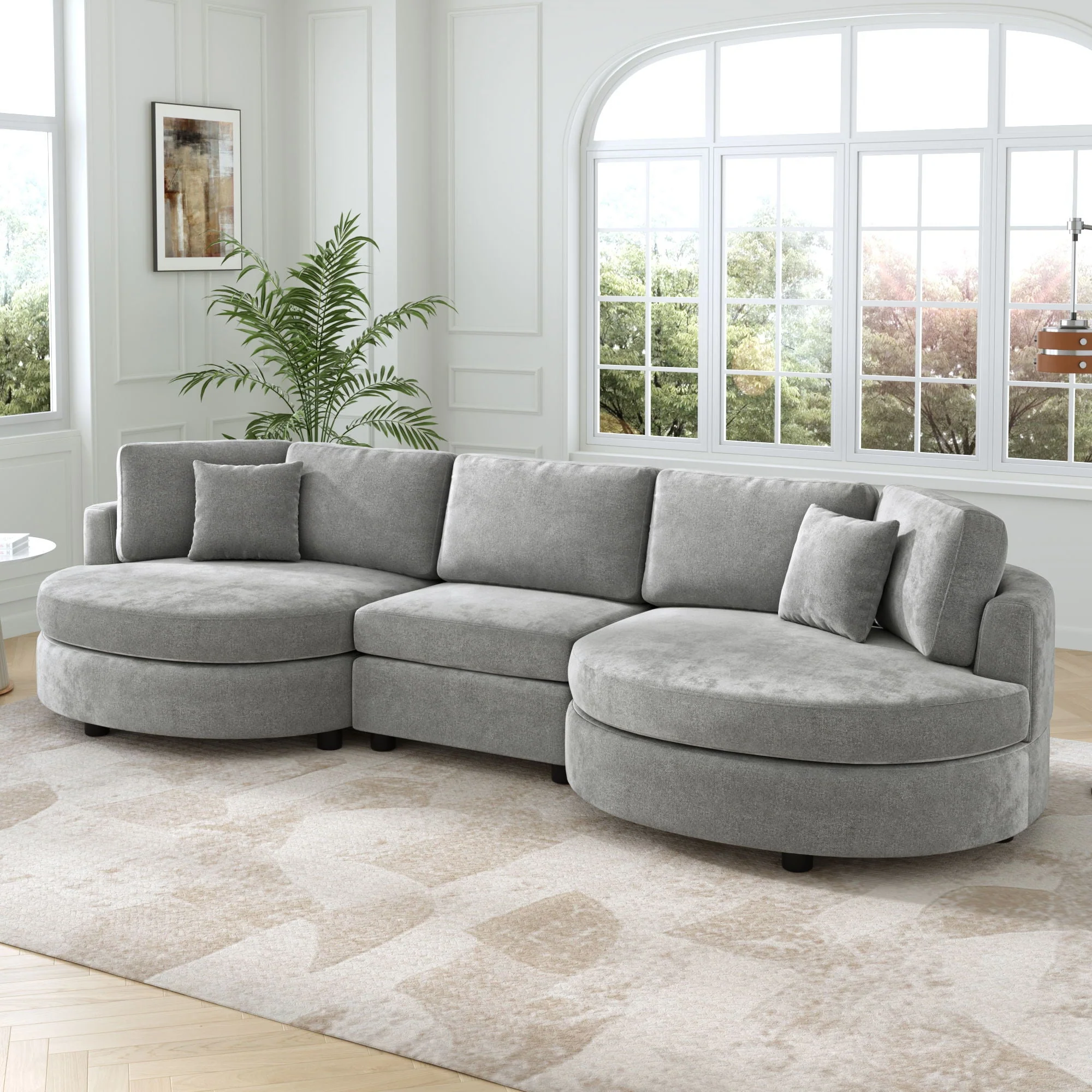 Modern 3 Seater Upholstered Sofa With Curved Design - Image 6