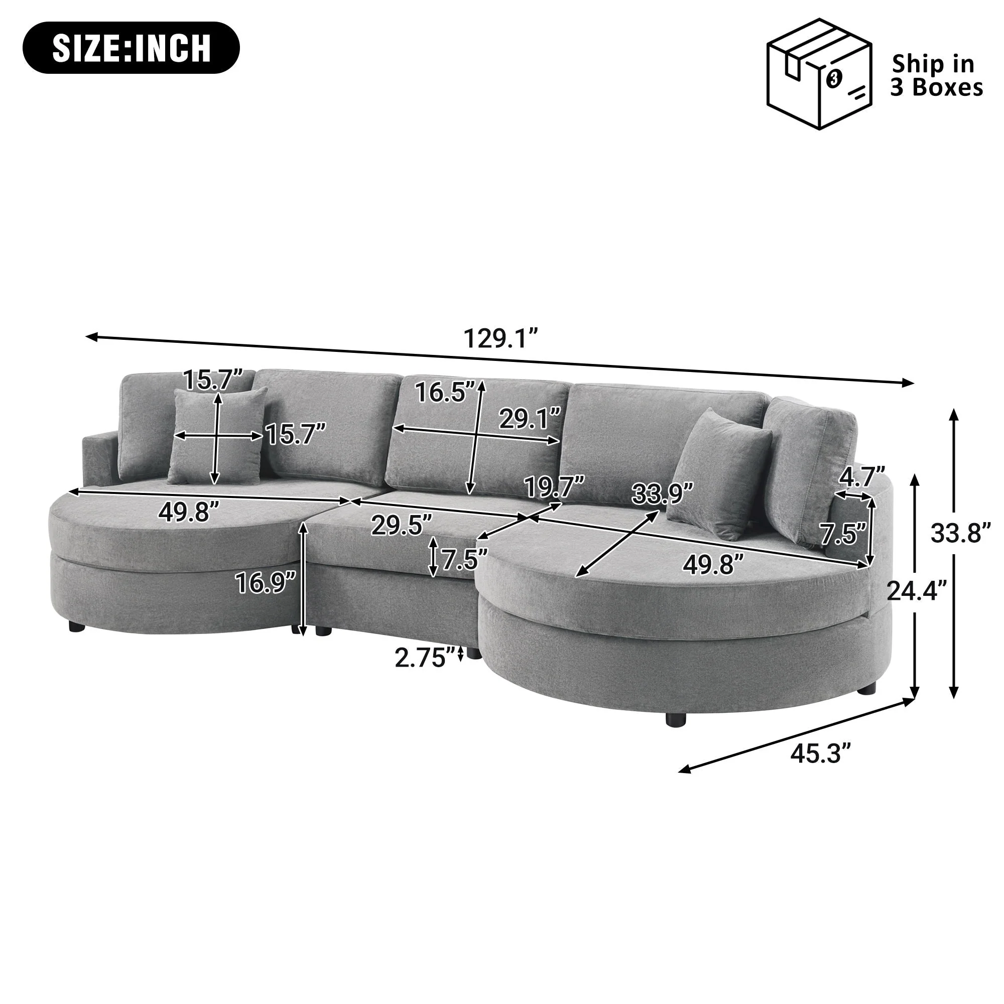 Modern 3 Seater Upholstered Sofa With Curved Design - Image 7