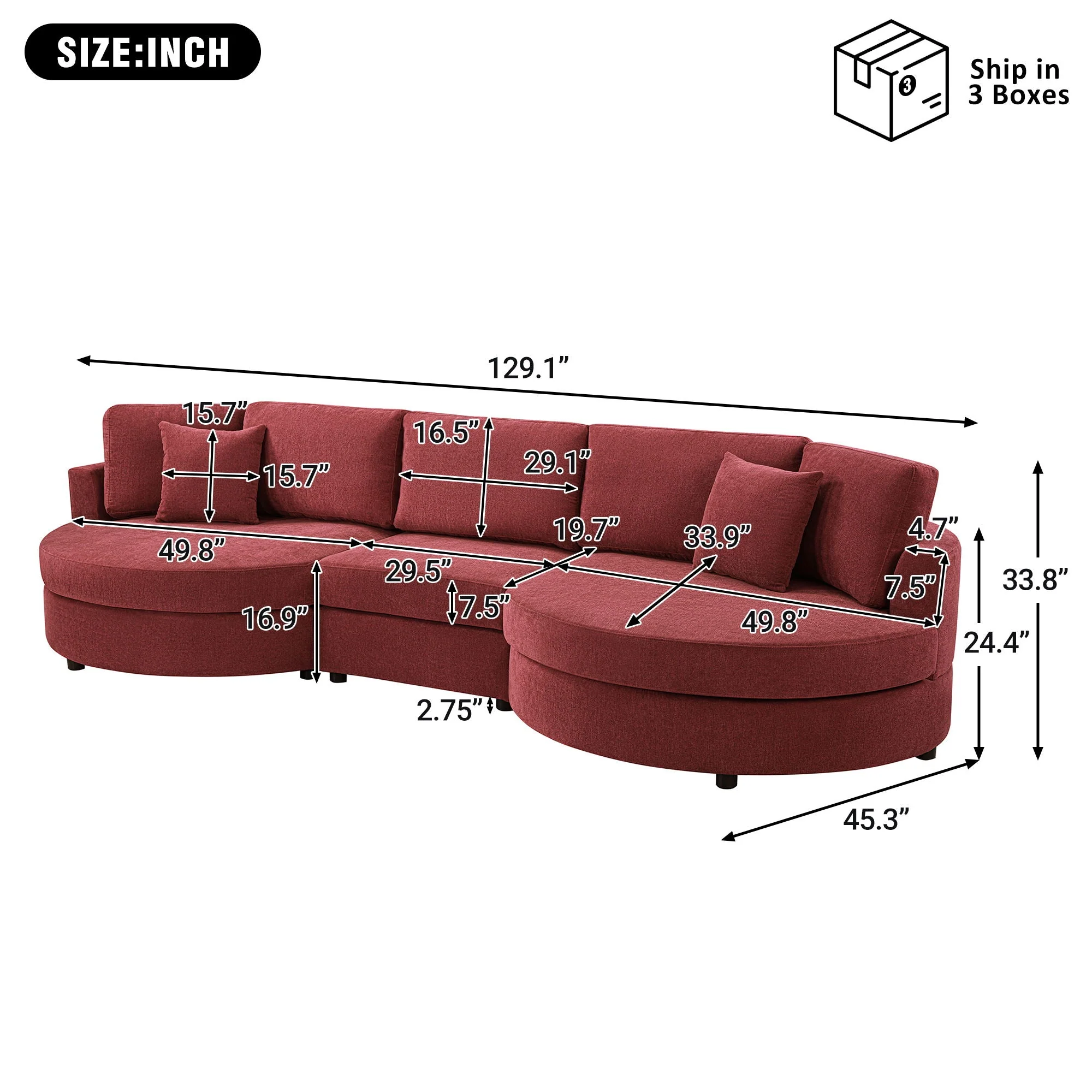 Modern 3 Seater Upholstered Sofa With Curved Design - Image 8