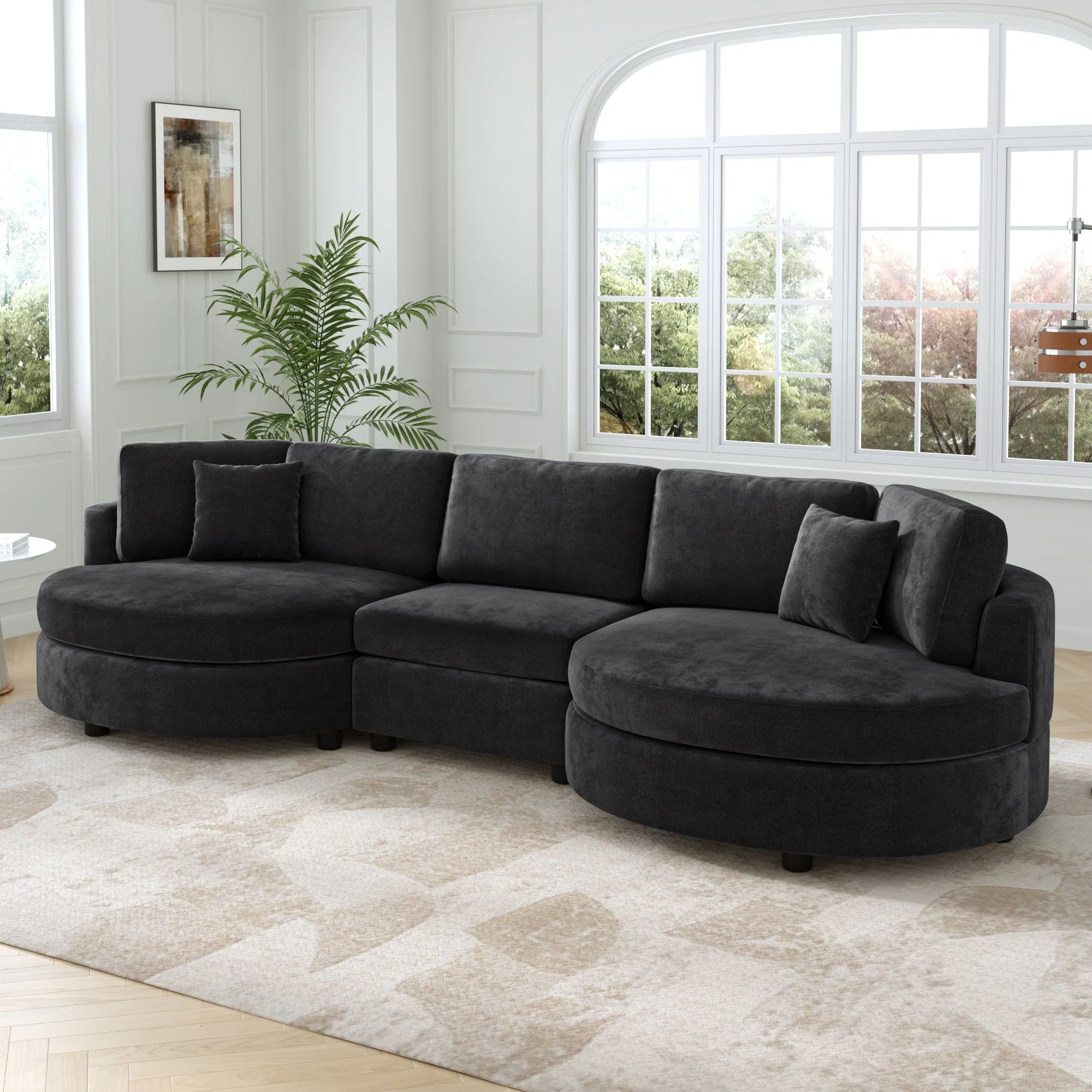 Modern 3 Seater Upholstered Sofa With Curved Design - Image 9