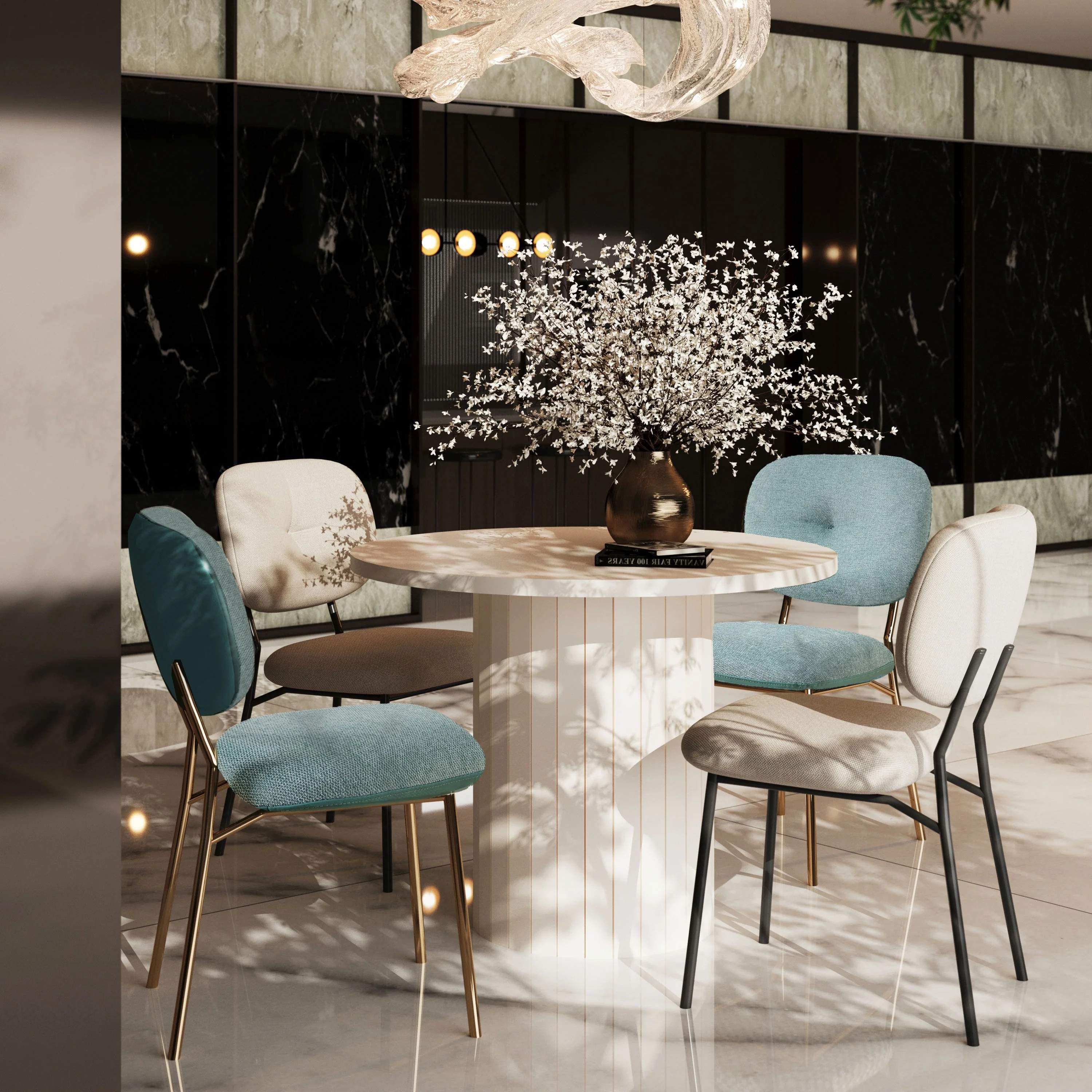 Modern 4-Person Dining Set with Bamboo & MDF Table and Fabric Chairs - Image 2