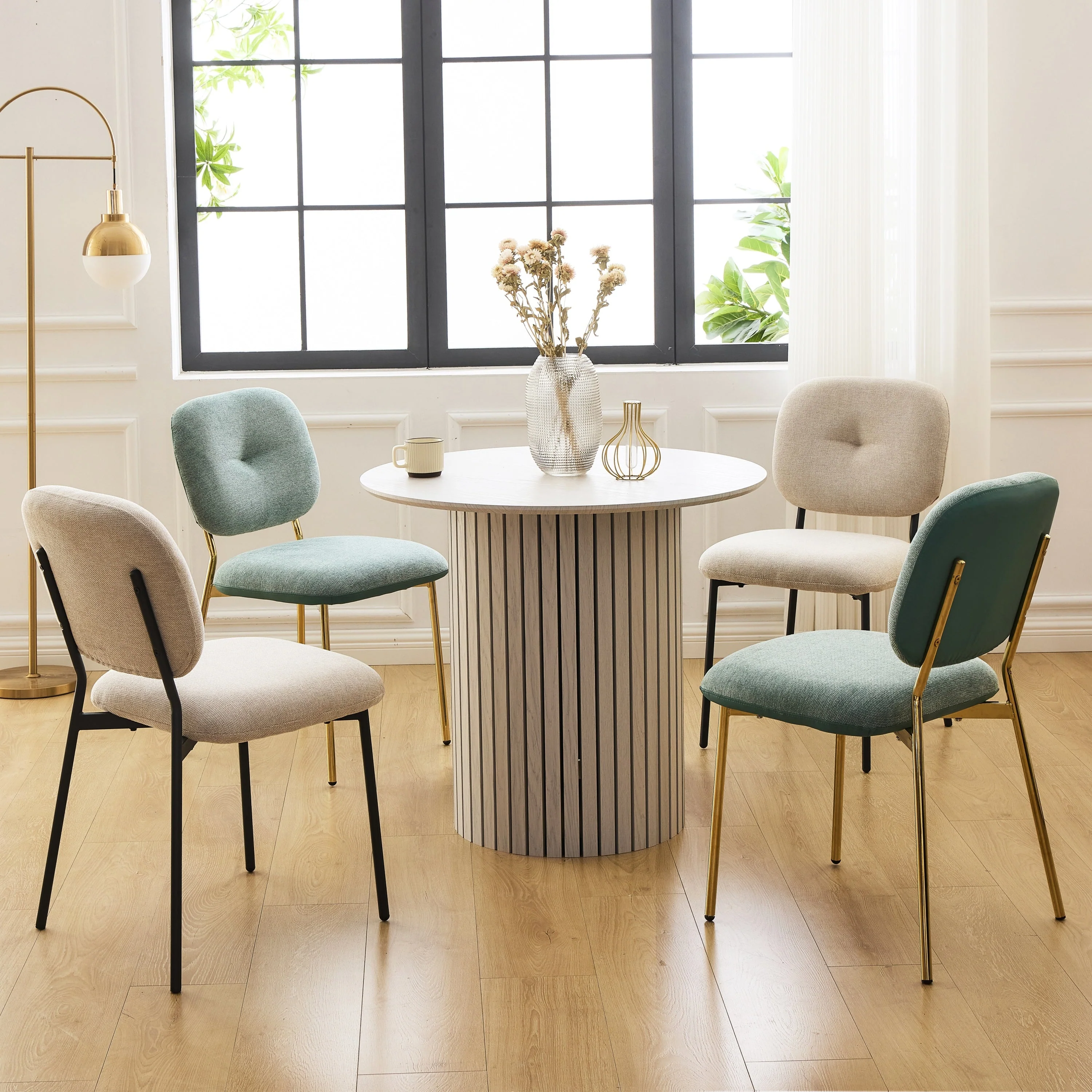 Modern 4-Person Dining Set with Bamboo & MDF Table and Fabric Chairs - Image 4