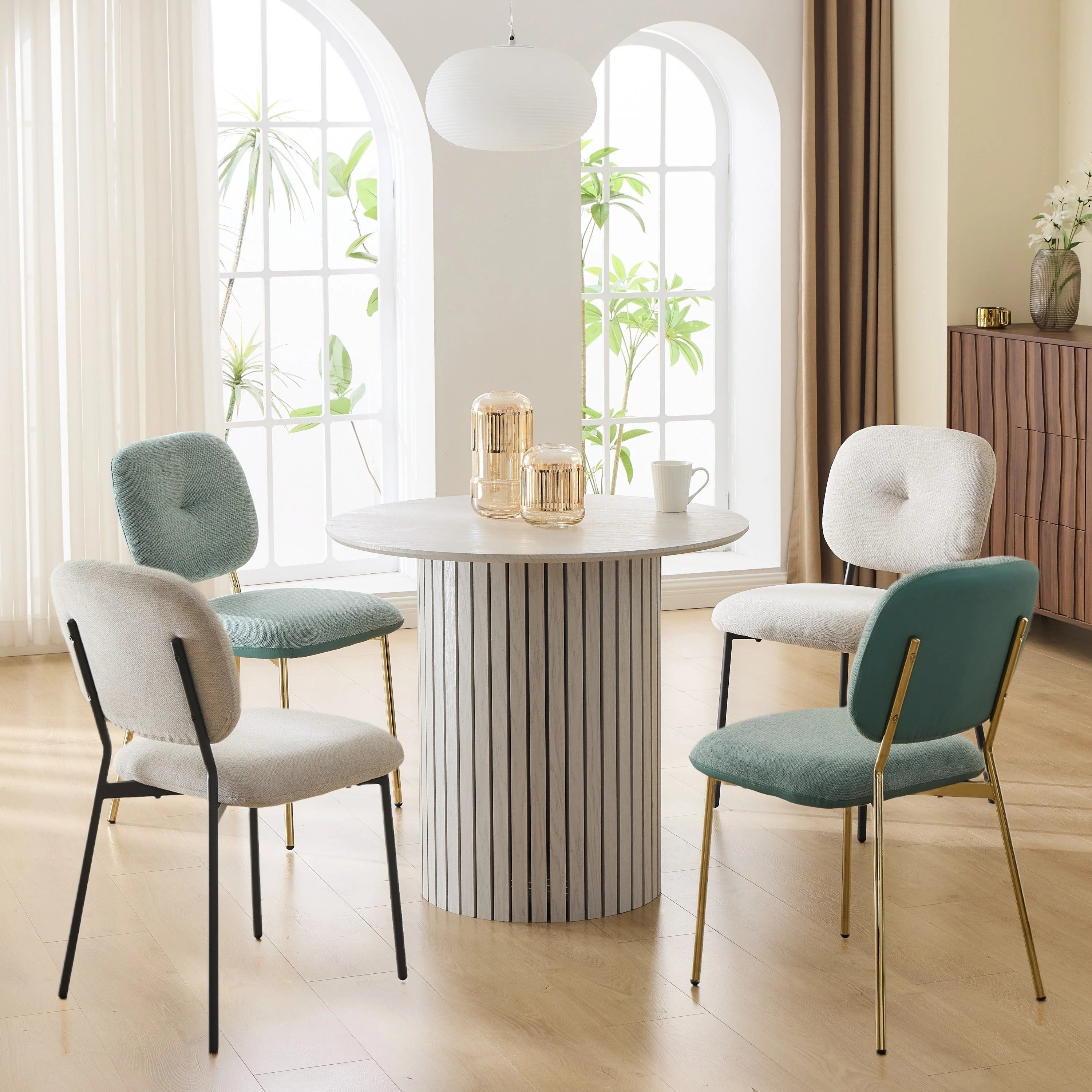 Modern 4-Person Dining Set with Bamboo & MDF Table and Fabric Chairs - Image 5