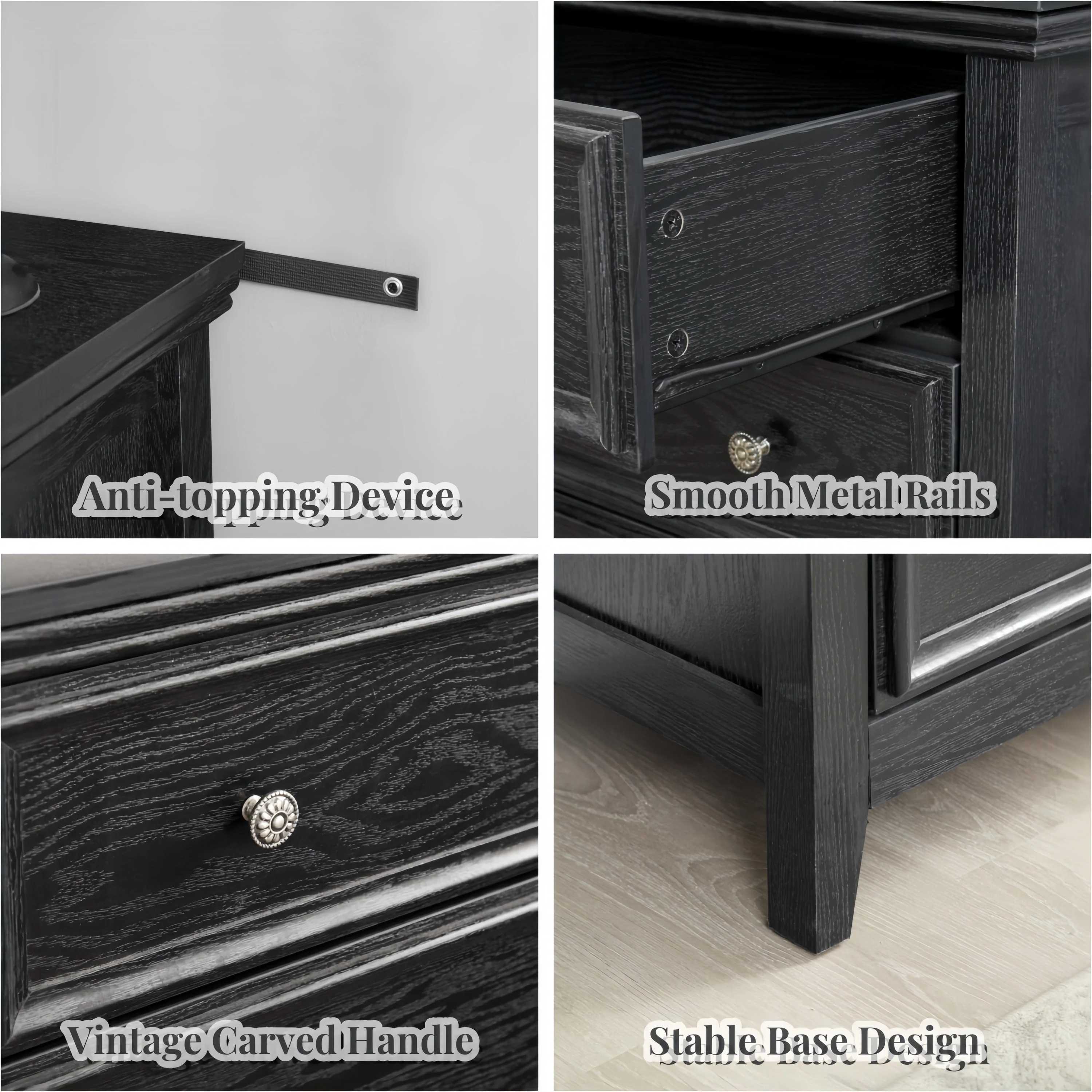 Modern 5-Drawer Black Dresser for Living Room Storage - Image 13