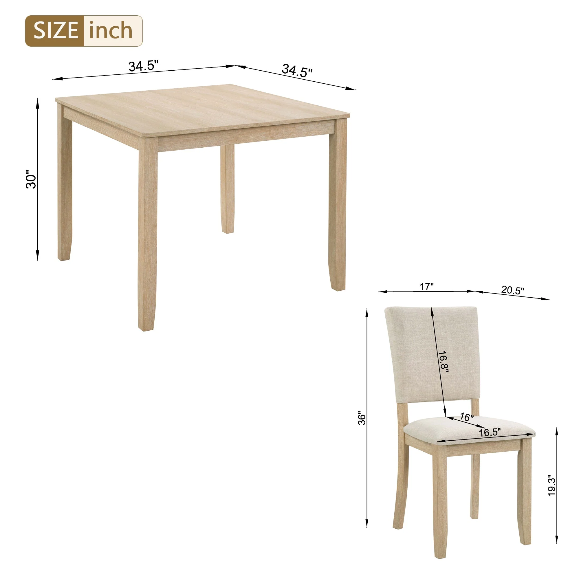 Modern 5-Piece Wooden Dining Table Set for 4 People in Light Oak - Image 10