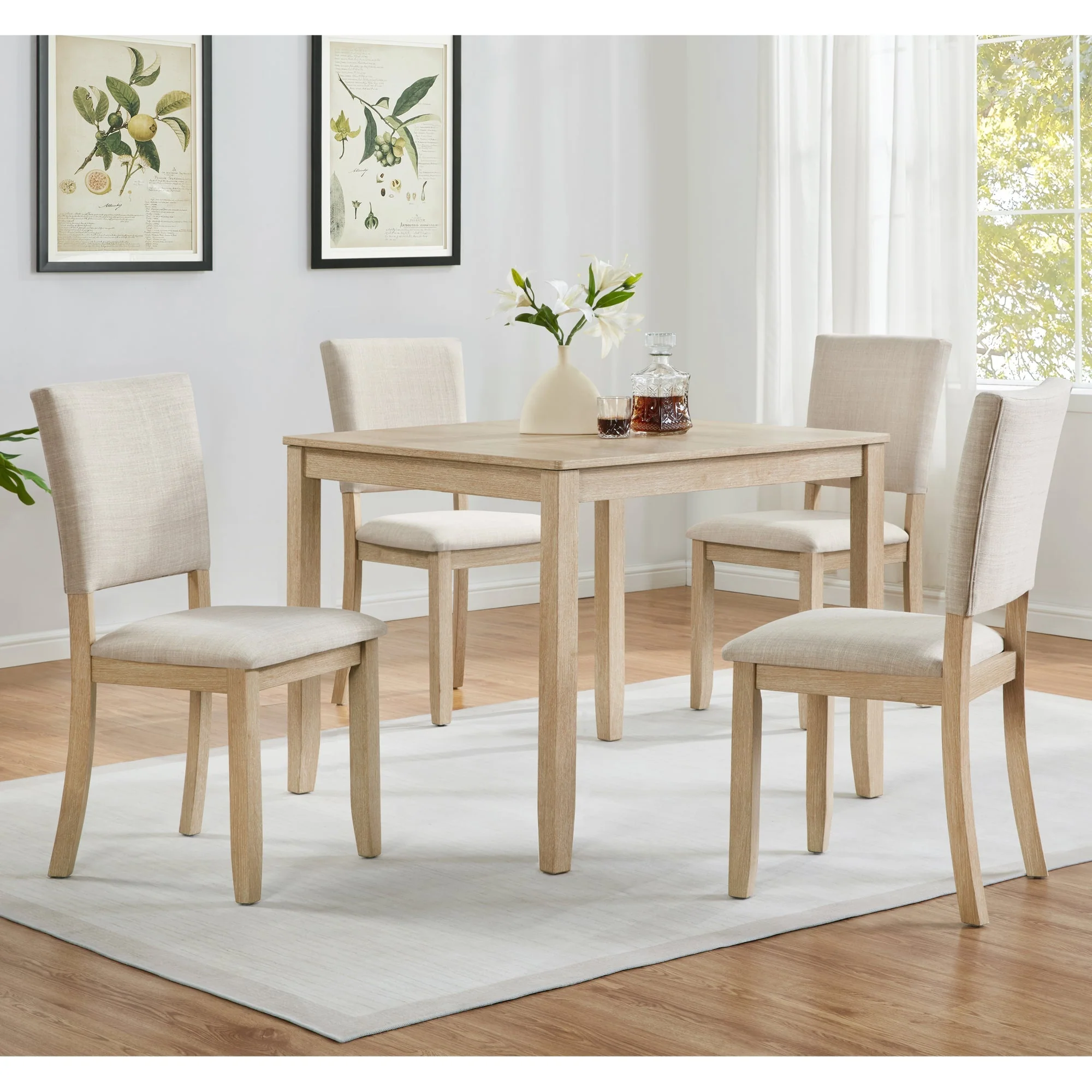 Modern 5-Piece Wooden Dining Table Set for 4 People in Light Oak - Image 2