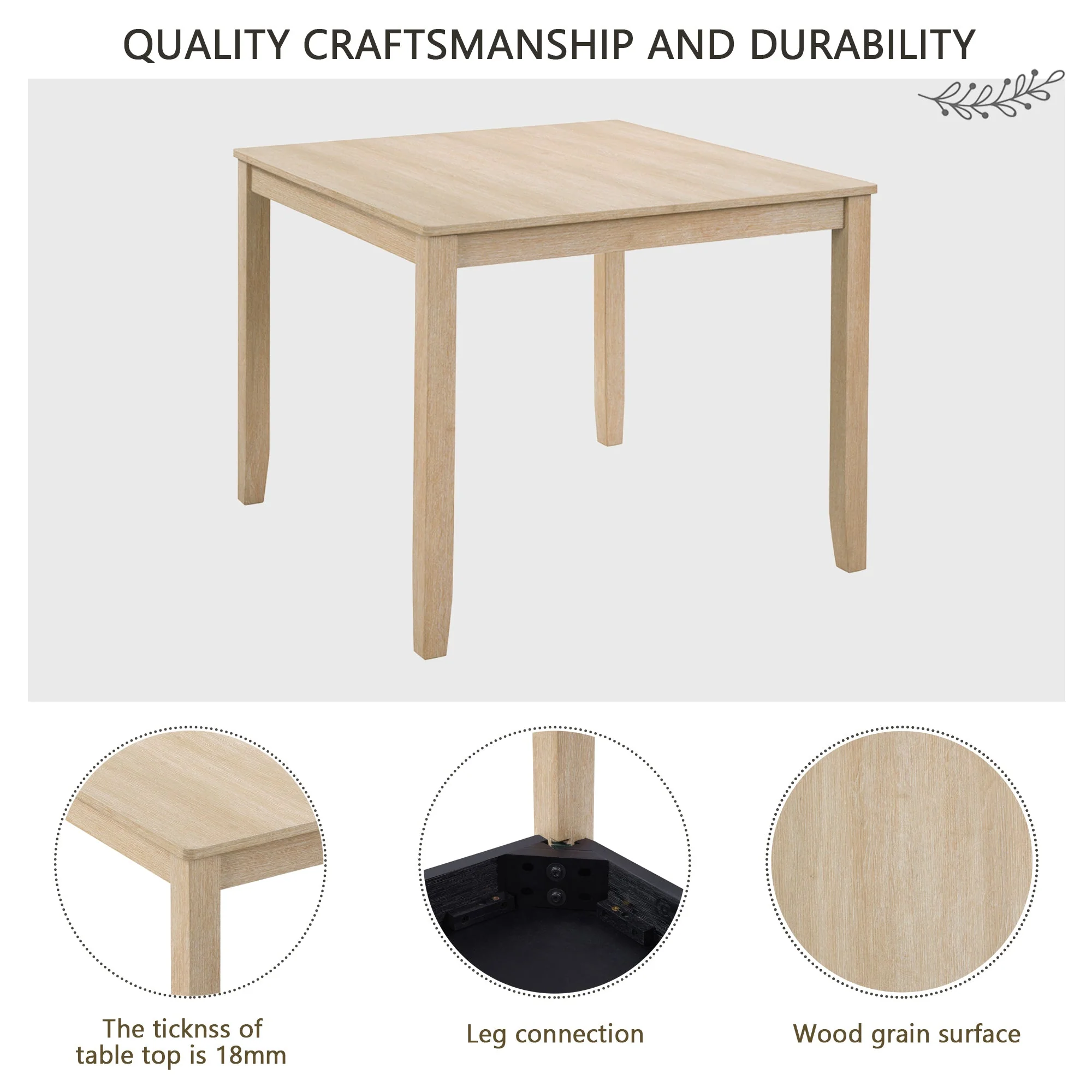 Modern 5-Piece Wooden Dining Table Set for 4 People in Light Oak - Image 4