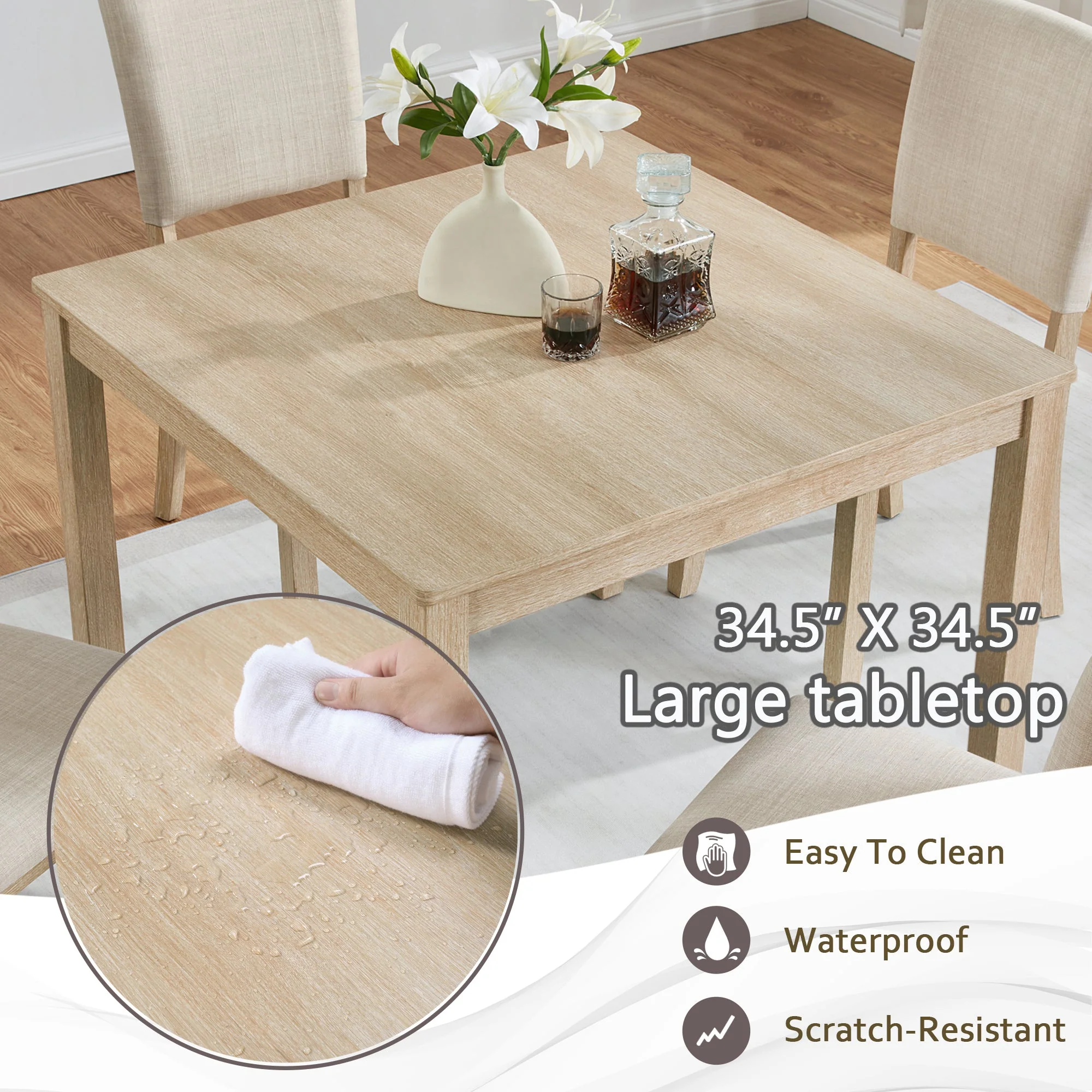 Modern 5-Piece Wooden Dining Table Set for 4 People in Light Oak - Image 5