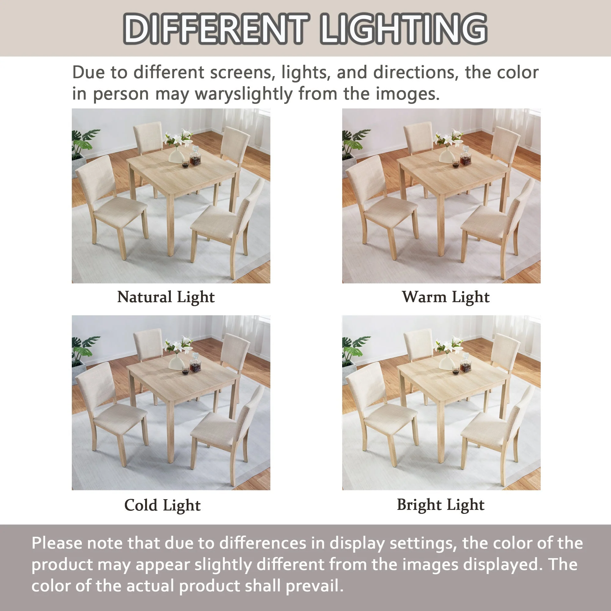 Modern 5-Piece Wooden Dining Table Set for 4 People in Light Oak - Image 7