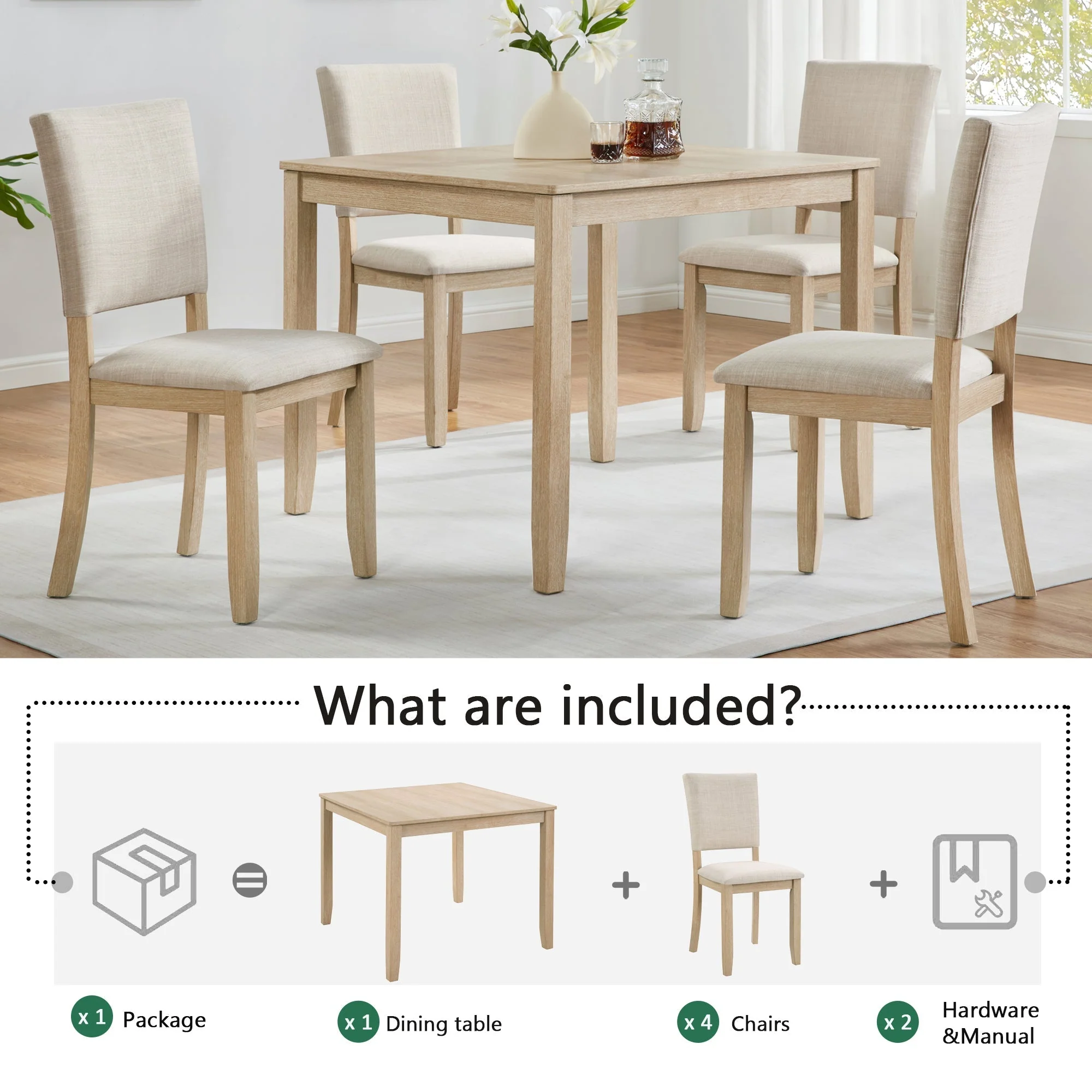 Modern 5-Piece Wooden Dining Table Set for 4 People in Light Oak - Image 8