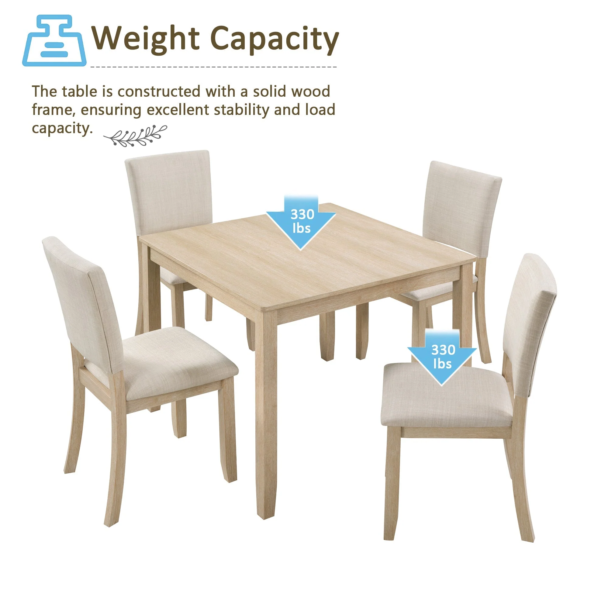 Modern 5-Piece Wooden Dining Table Set for 4 People in Light Oak - Image 9