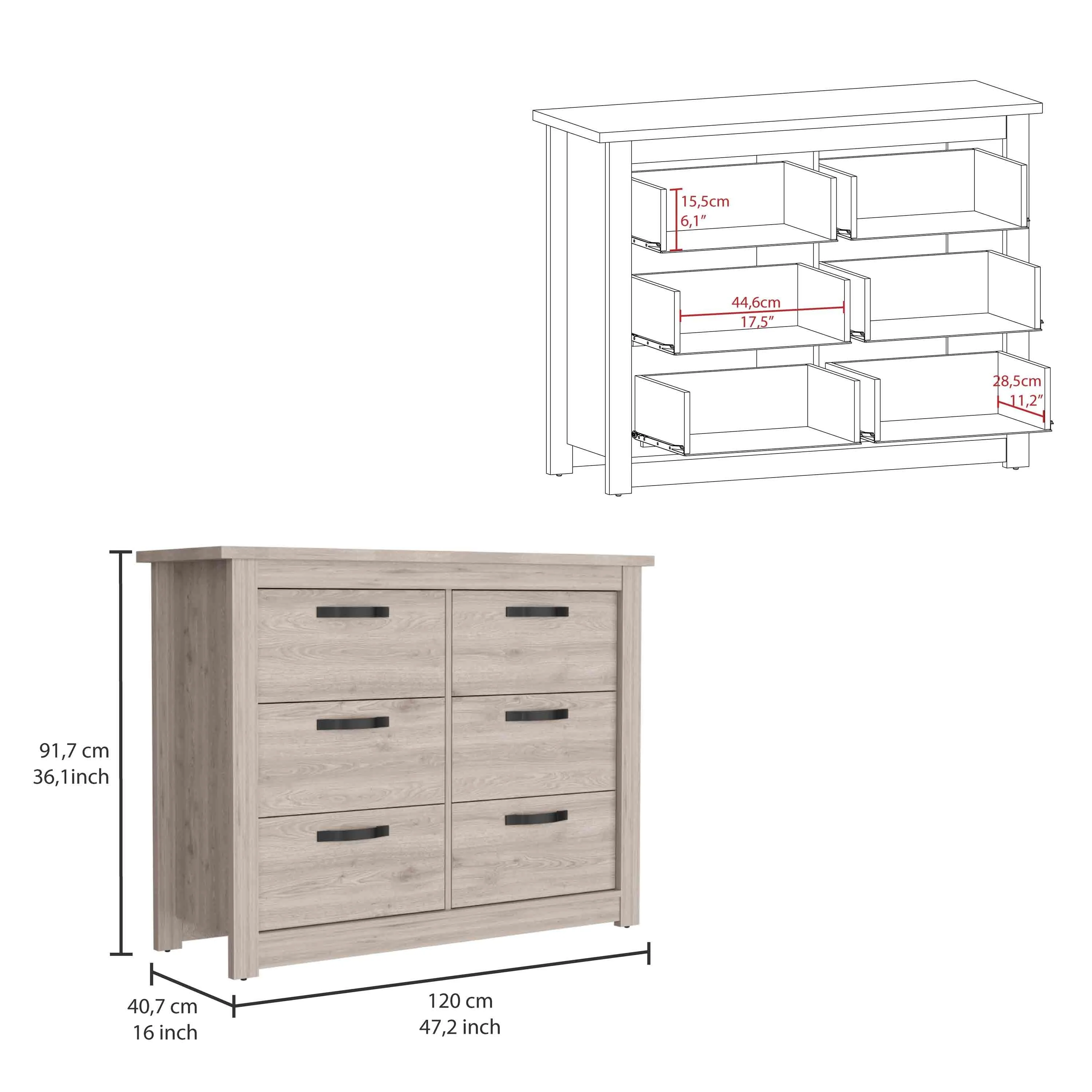 Modern 6-Drawer Dresser with Metal Hardware – Gray Finish - Image 3