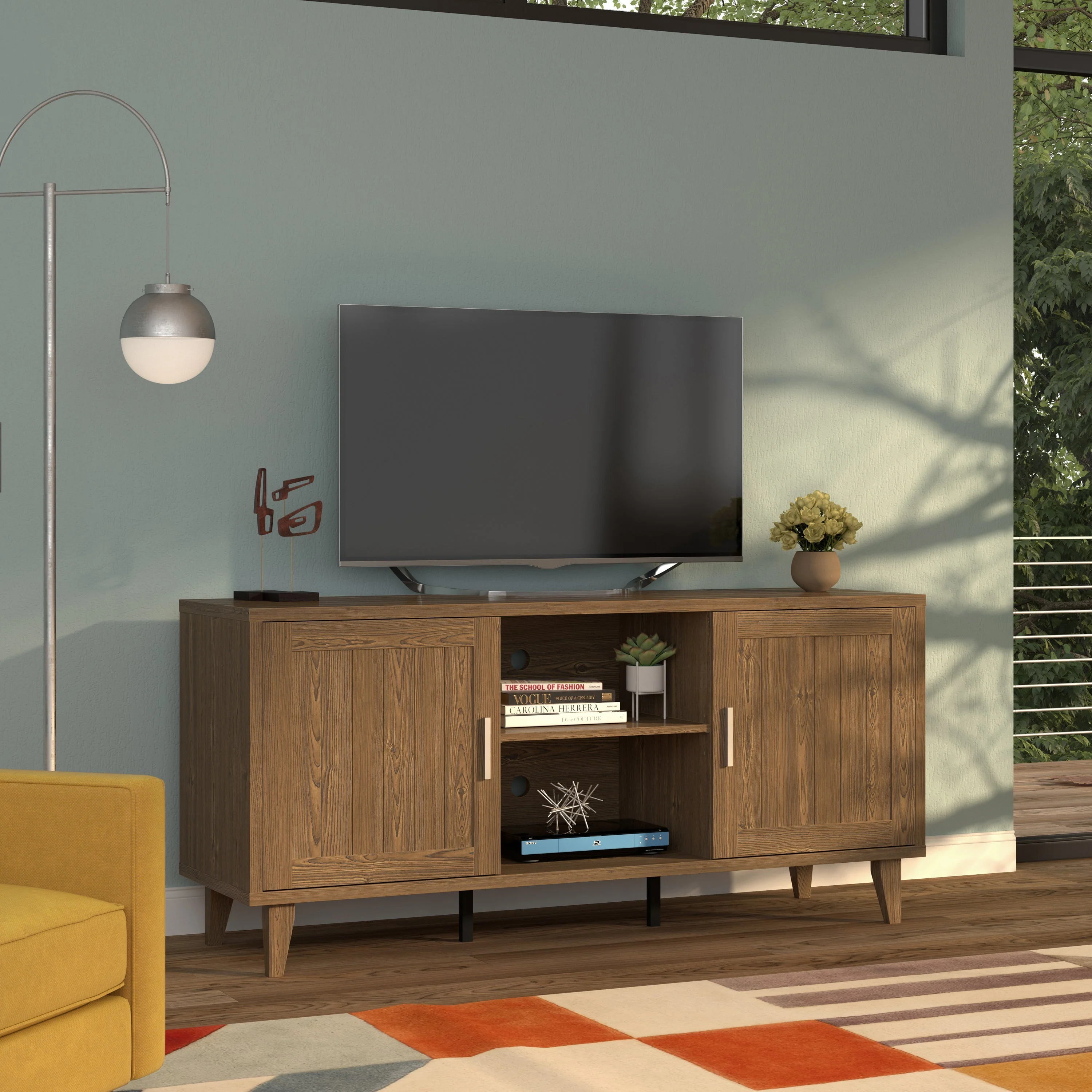 Modern 60 Inch TV Stand in Classic Walnut Finish - Image 2