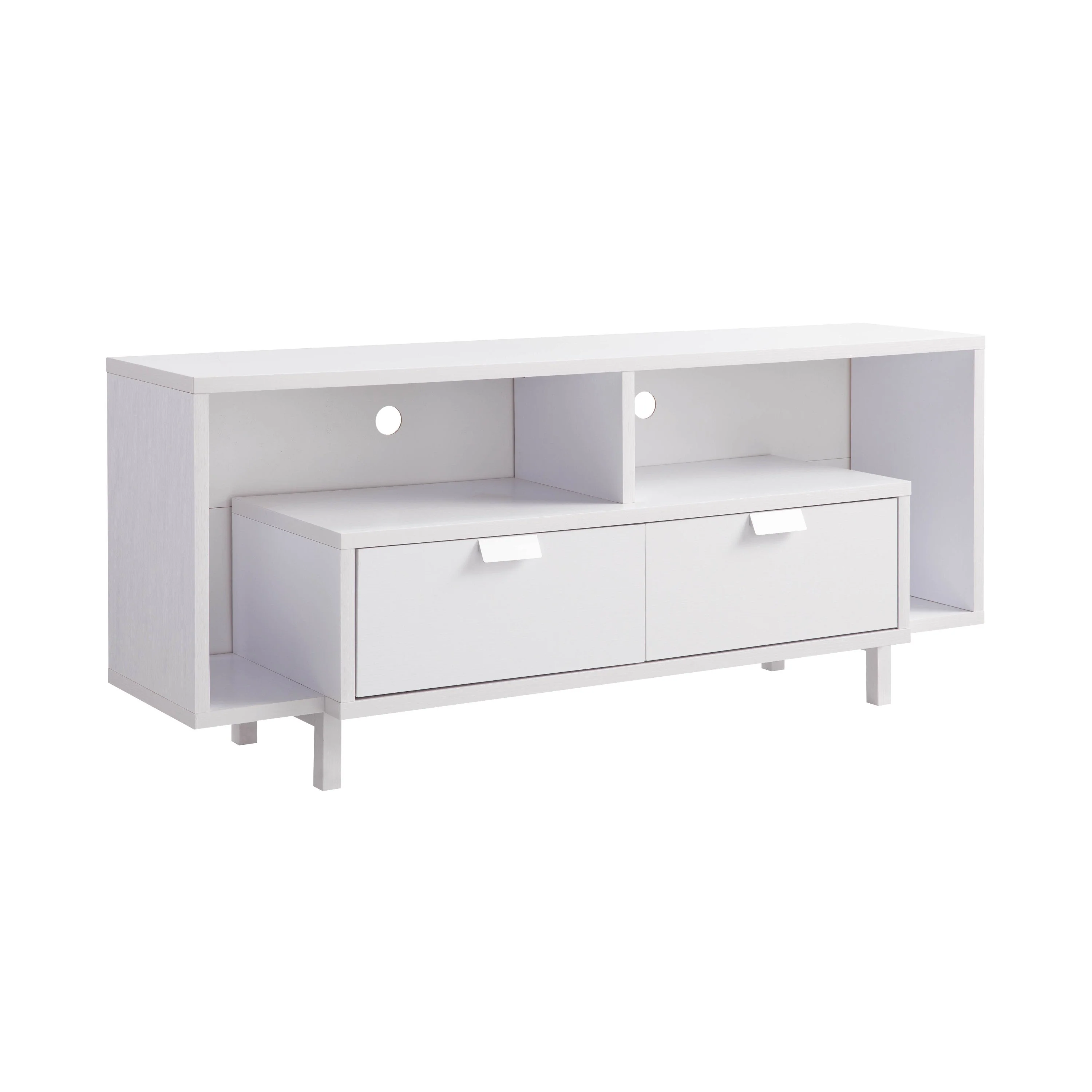 Modern 60" TV Stand with Two Shelves and Two Drawers - White - Image 3