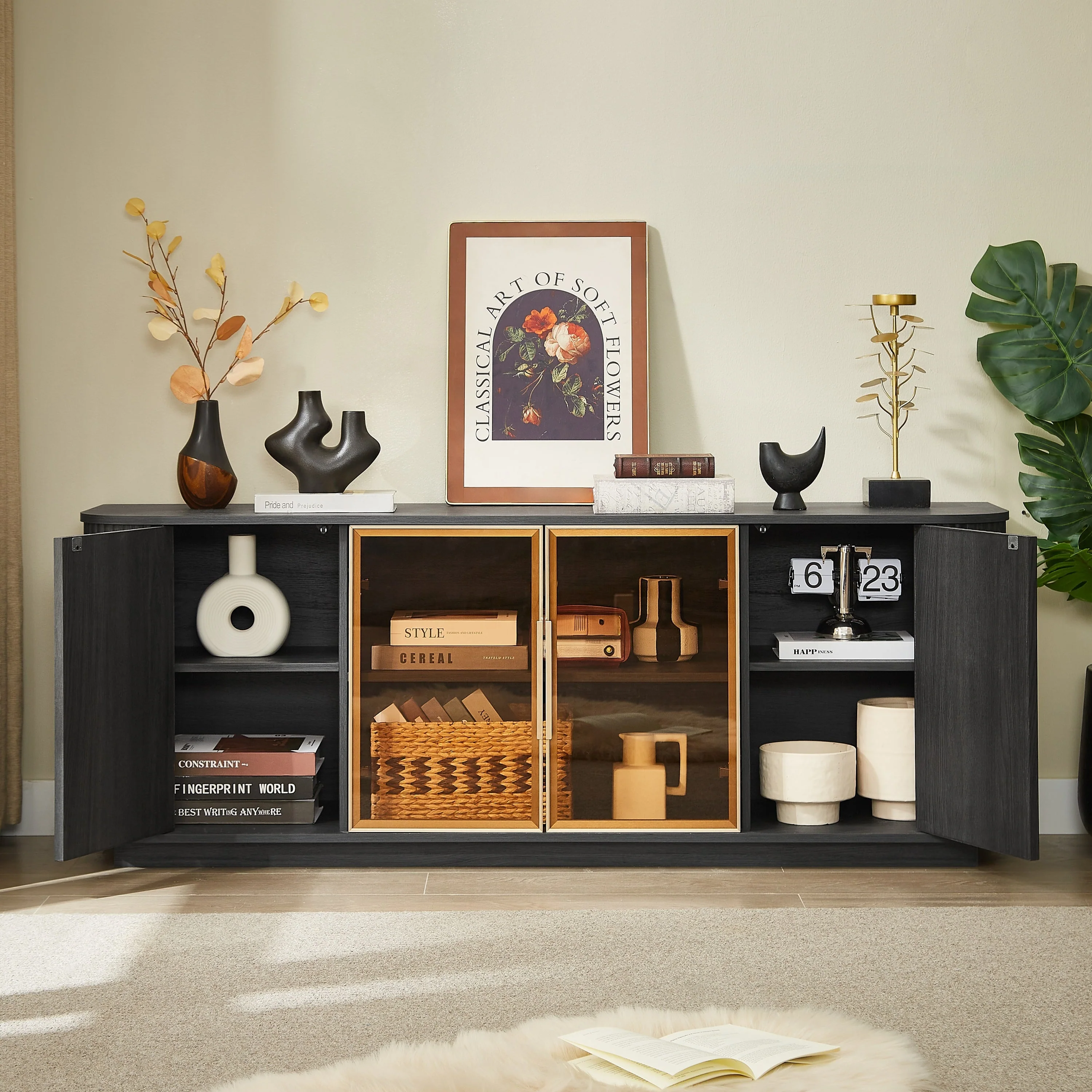 Modern 64-Inch Wavy TV Cabinet with LED Lights - Image 2
