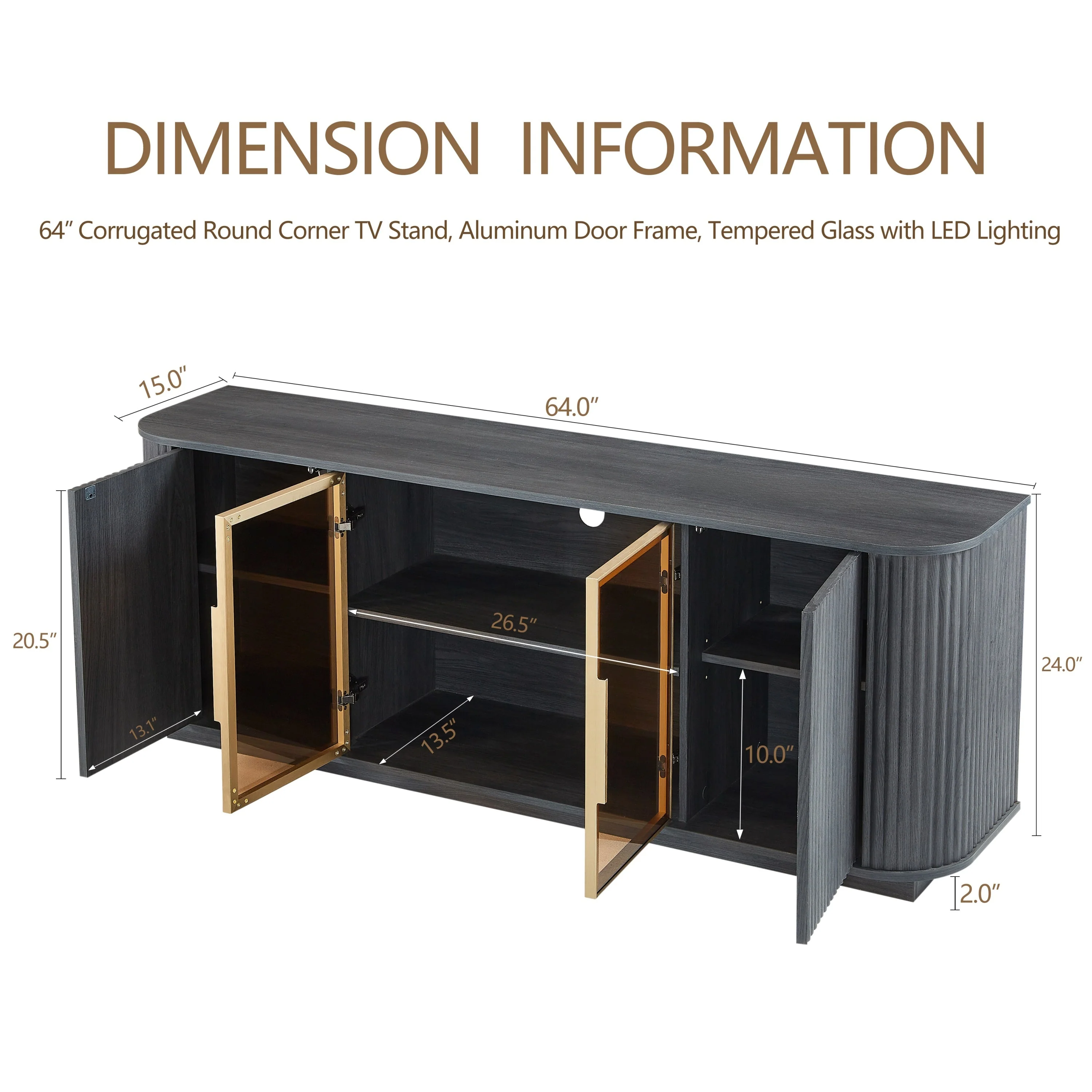 Modern 64-Inch Wavy TV Cabinet with LED Lights - Image 3