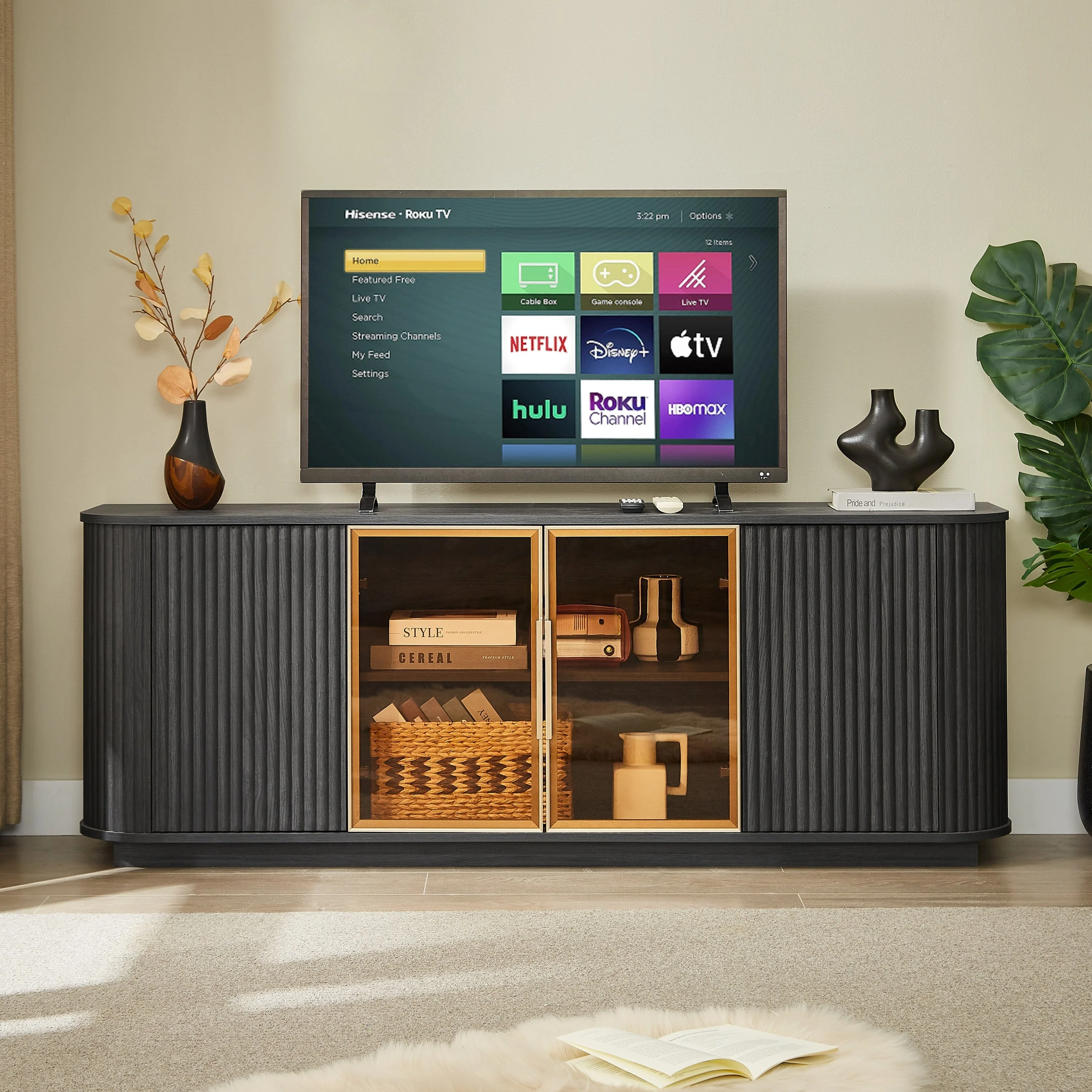 Modern 64-Inch Wavy TV Cabinet with LED Lights - Image 4