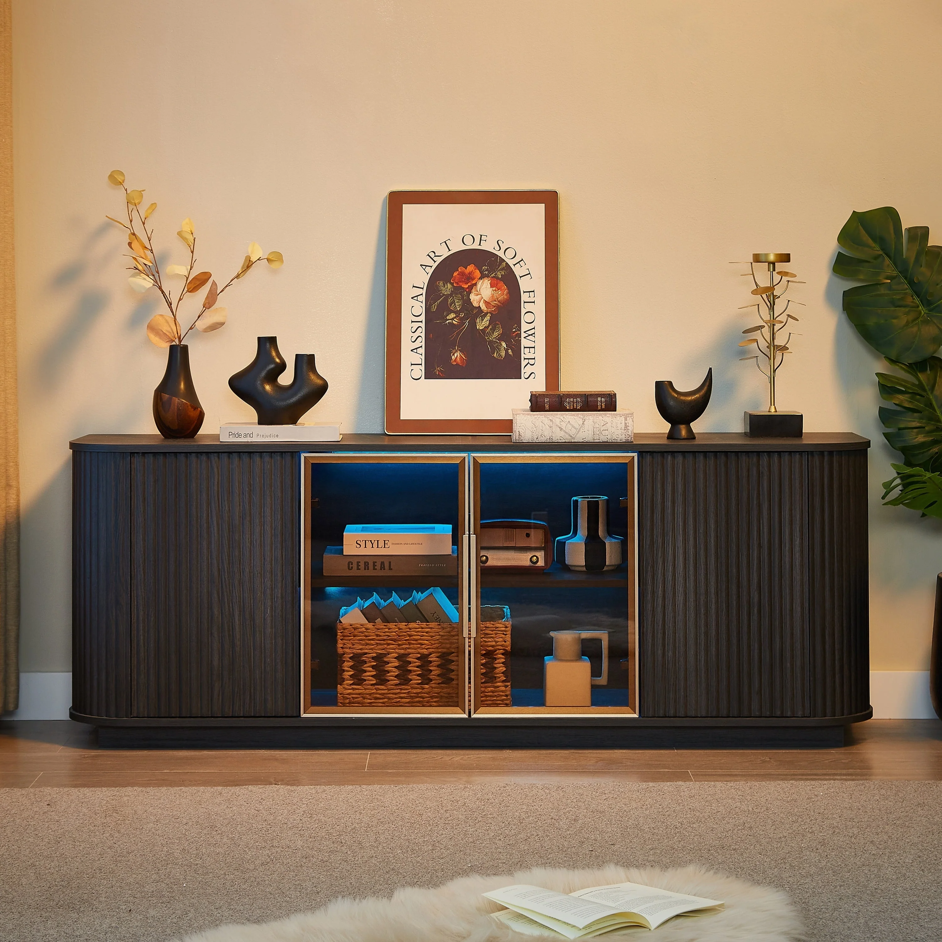 Modern 64-Inch Wavy TV Cabinet with LED Lights - Image 5