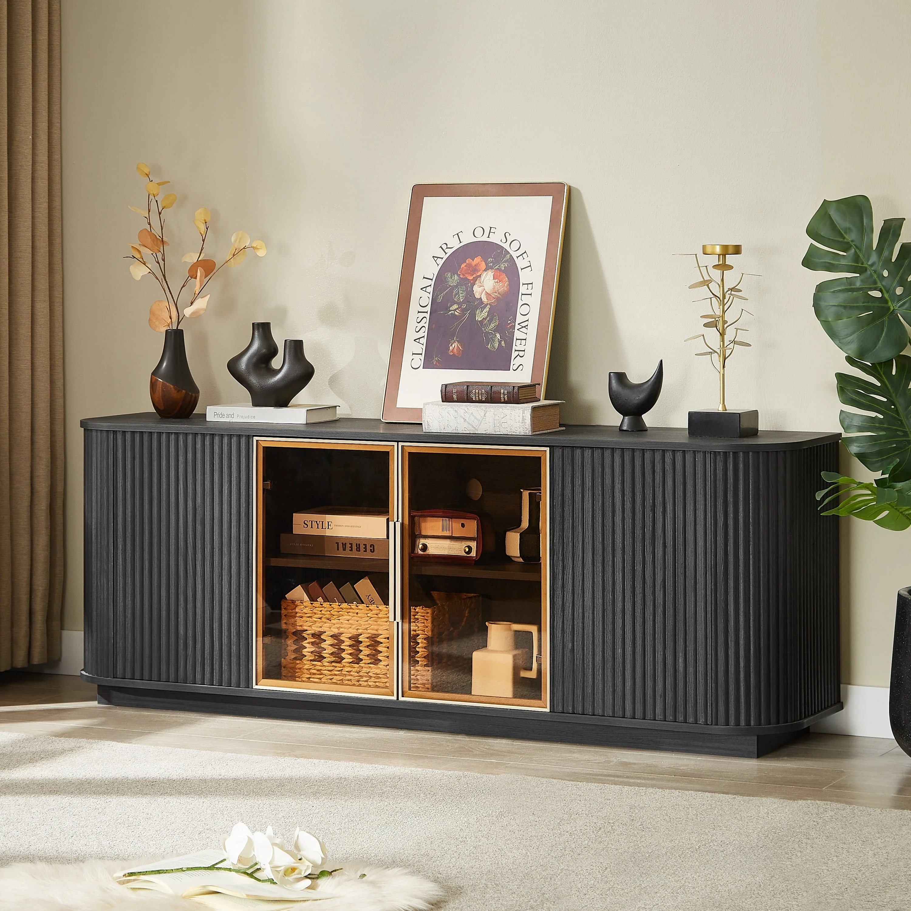 Modern 64-Inch Wavy TV Cabinet with LED Lights - Image 6