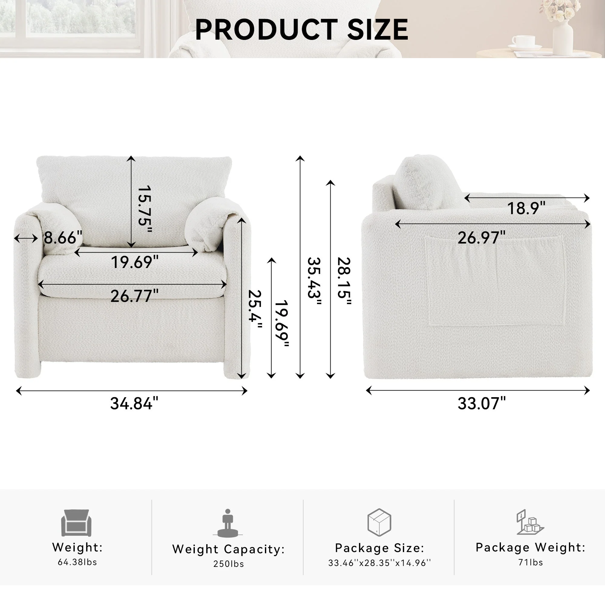Modern Accent Chair Single Seater Ivory White - Image 3