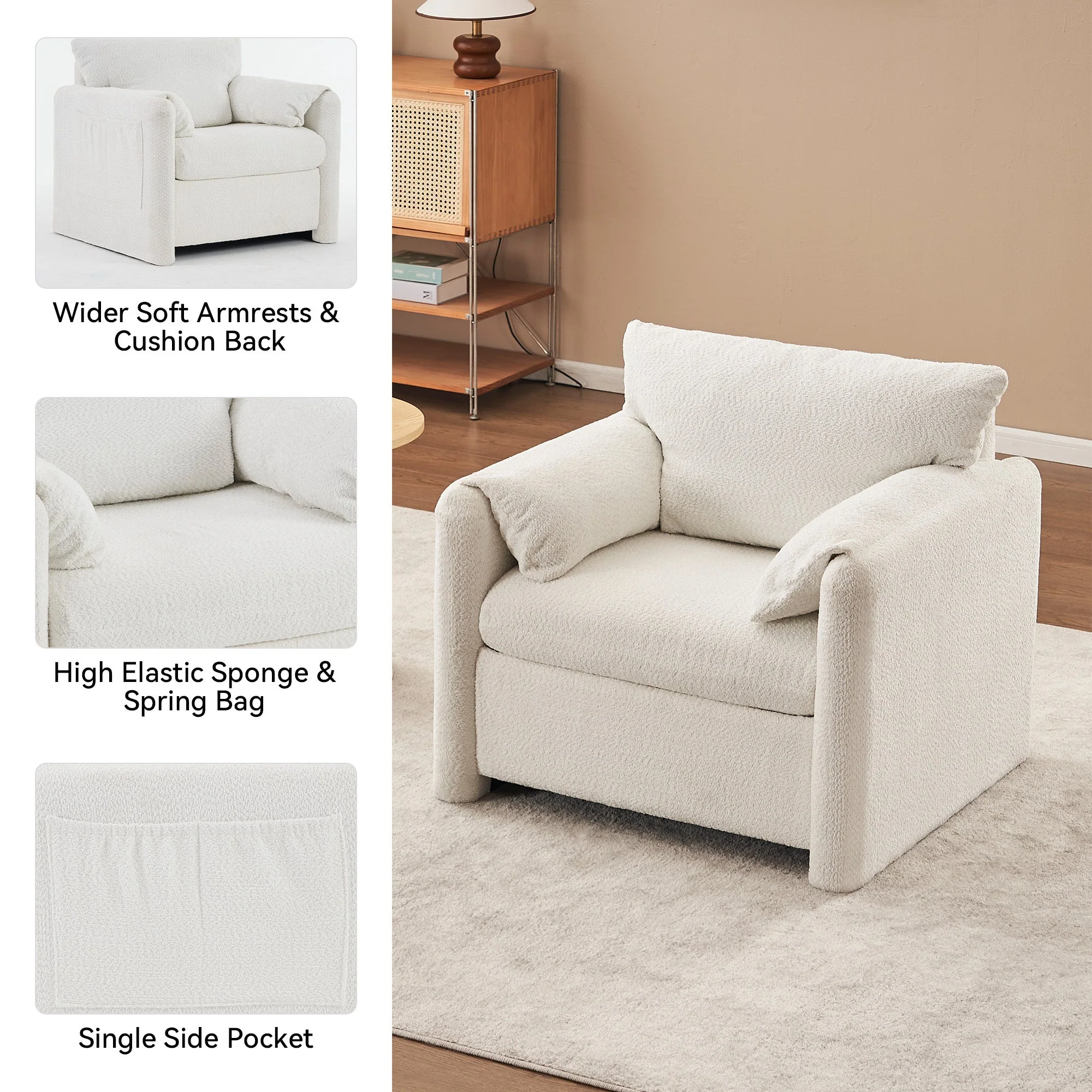 Modern Accent Chair Single Seater Ivory White - Image 6