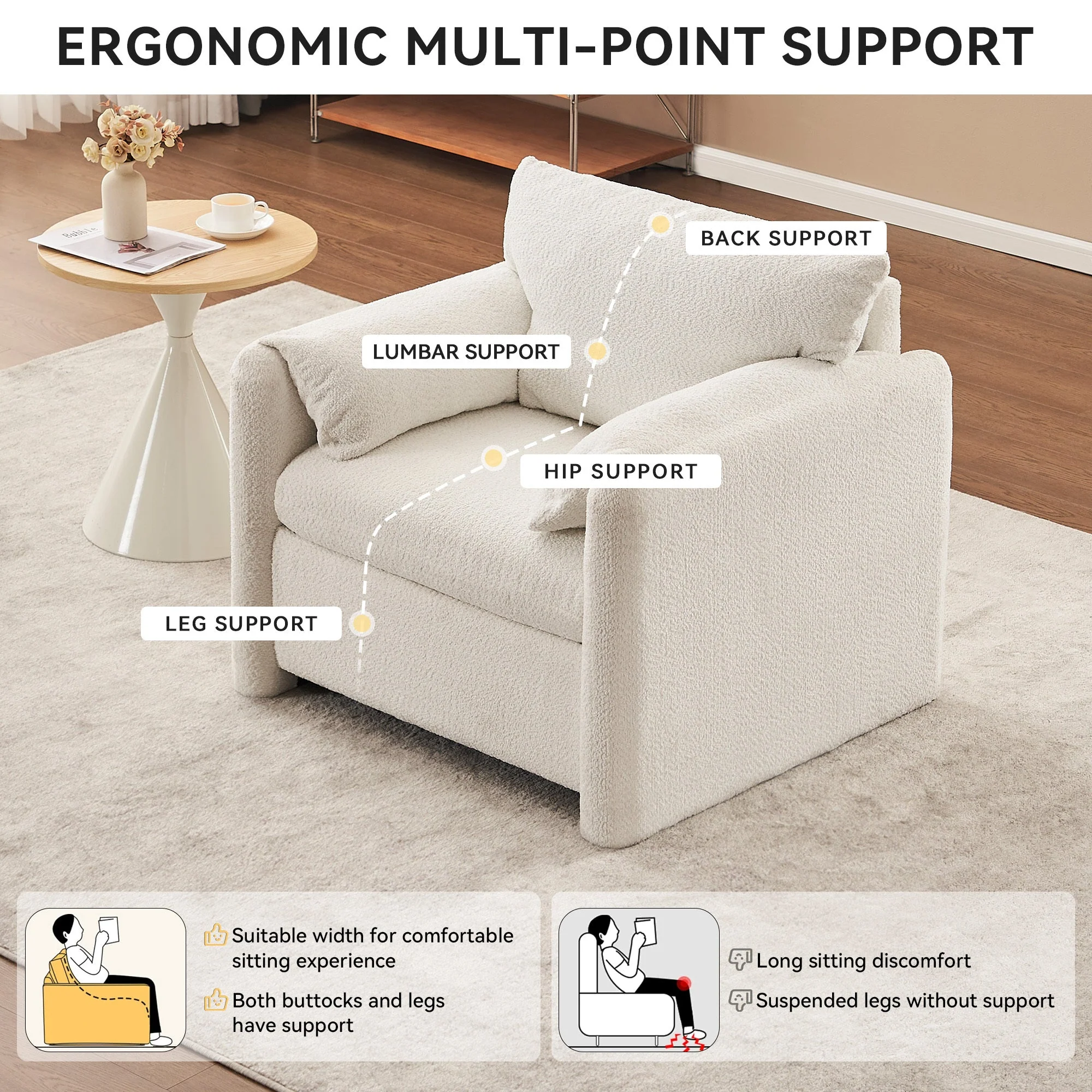 Modern Accent Chair Single Seater Ivory White - Image 7