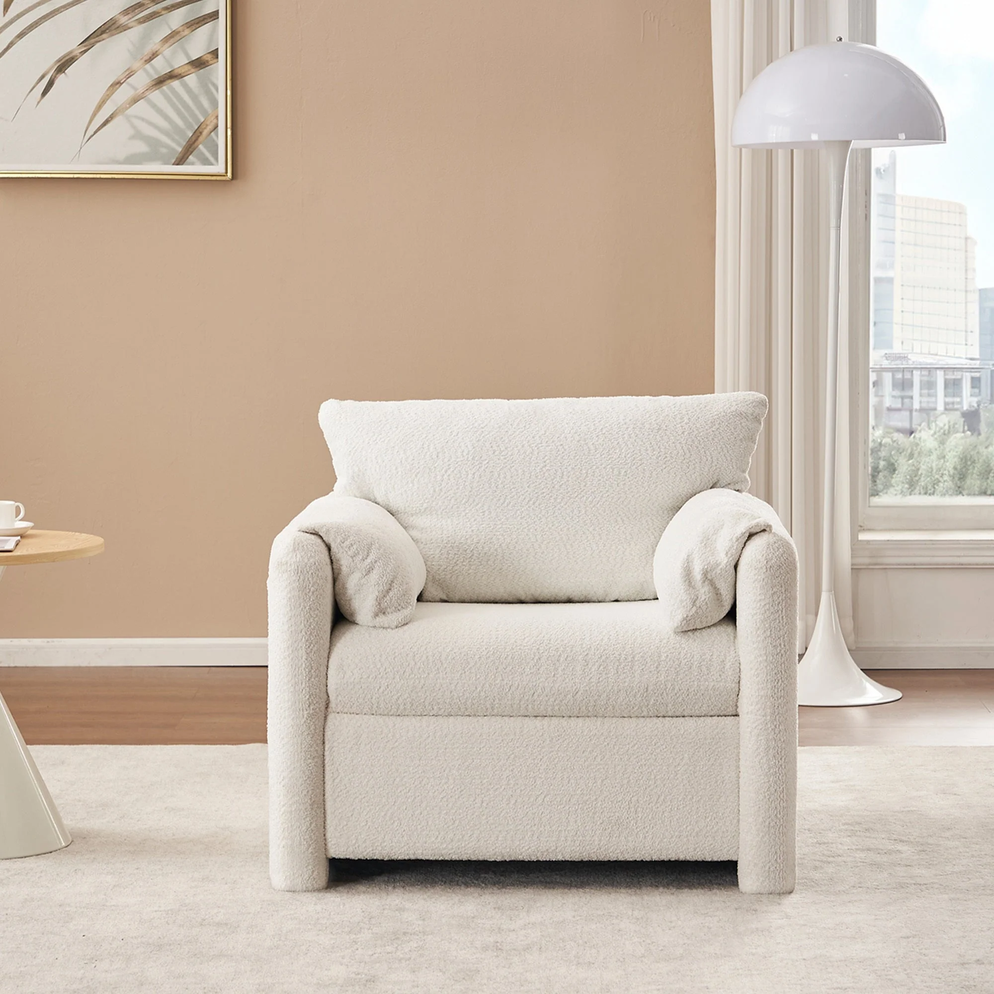 Modern Accent Chair Single Seater Ivory White - Image 8