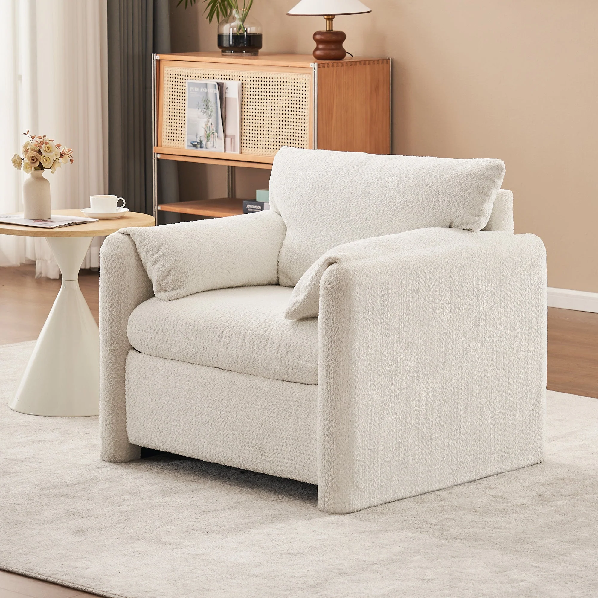 Modern Accent Chair Single Seater Ivory White - Image 9