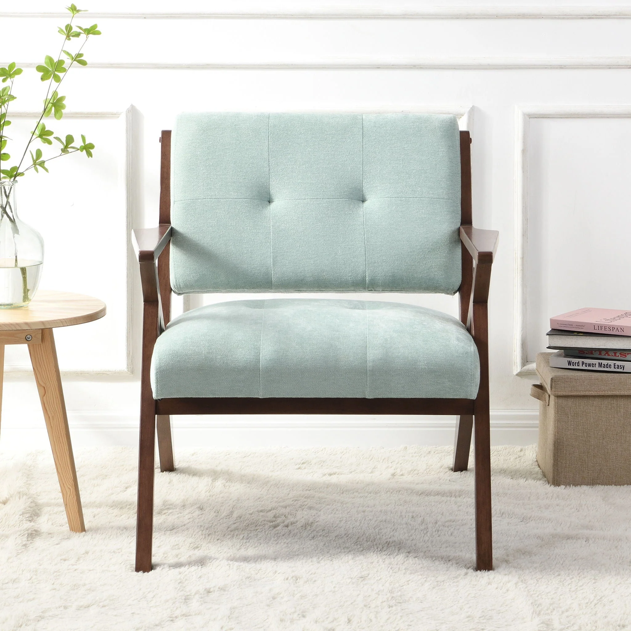 Modern Accent Chair With Plush Cushions, Angled Arm Design - Green - Image 2