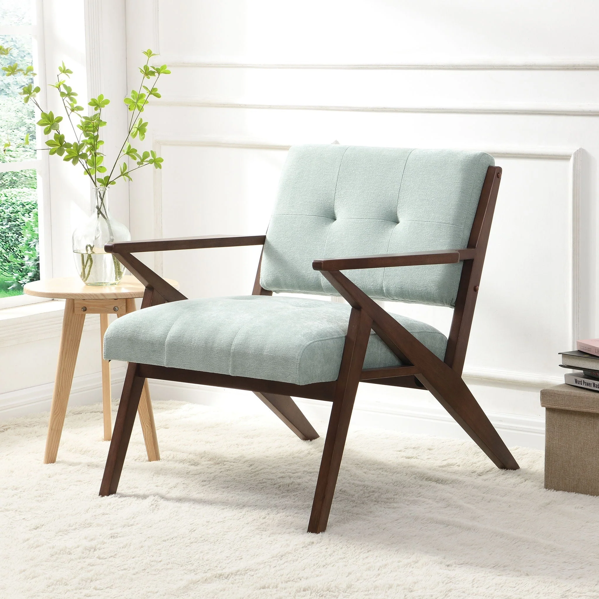 Modern Accent Chair With Plush Cushions, Angled Arm Design - Green - Image 3