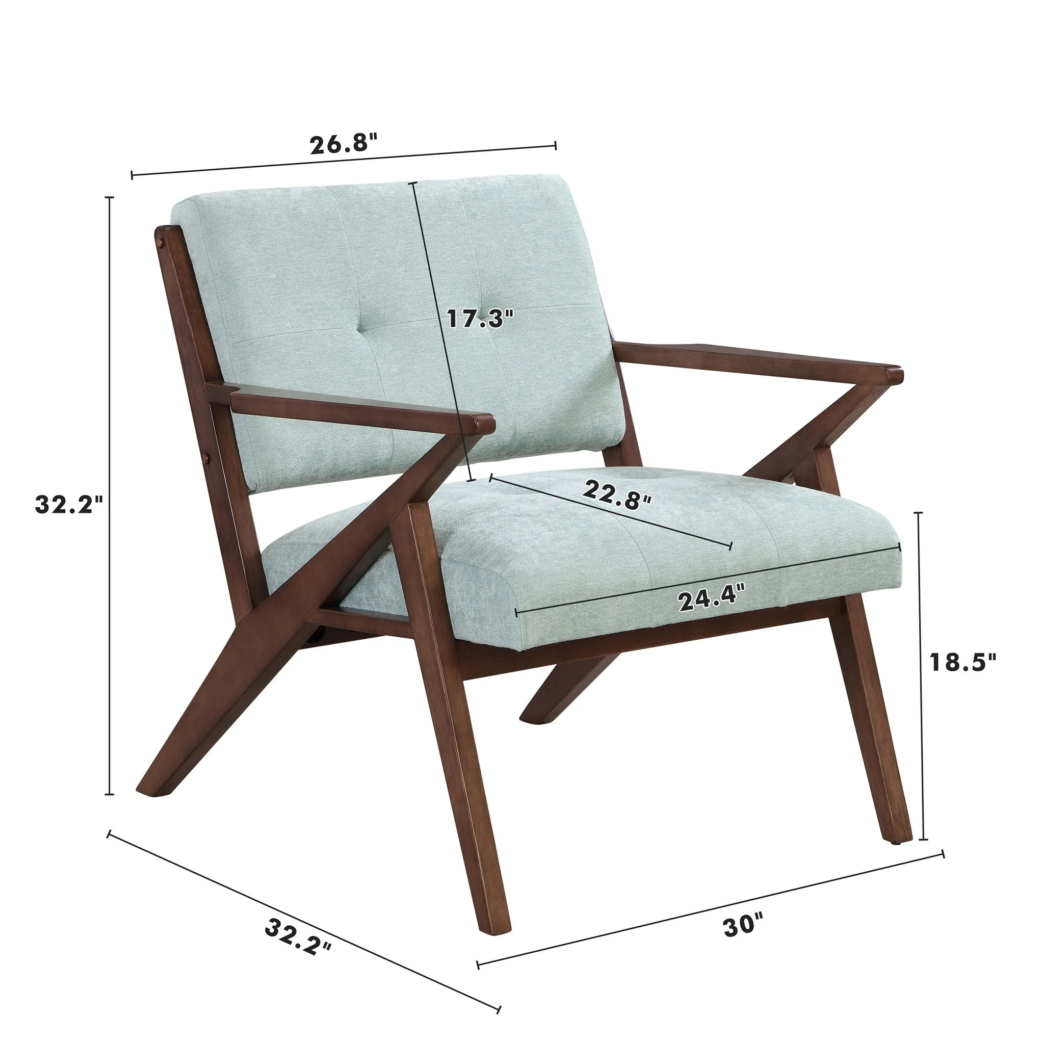 Modern Accent Chair With Plush Cushions, Angled Arm Design - Green - Image 4