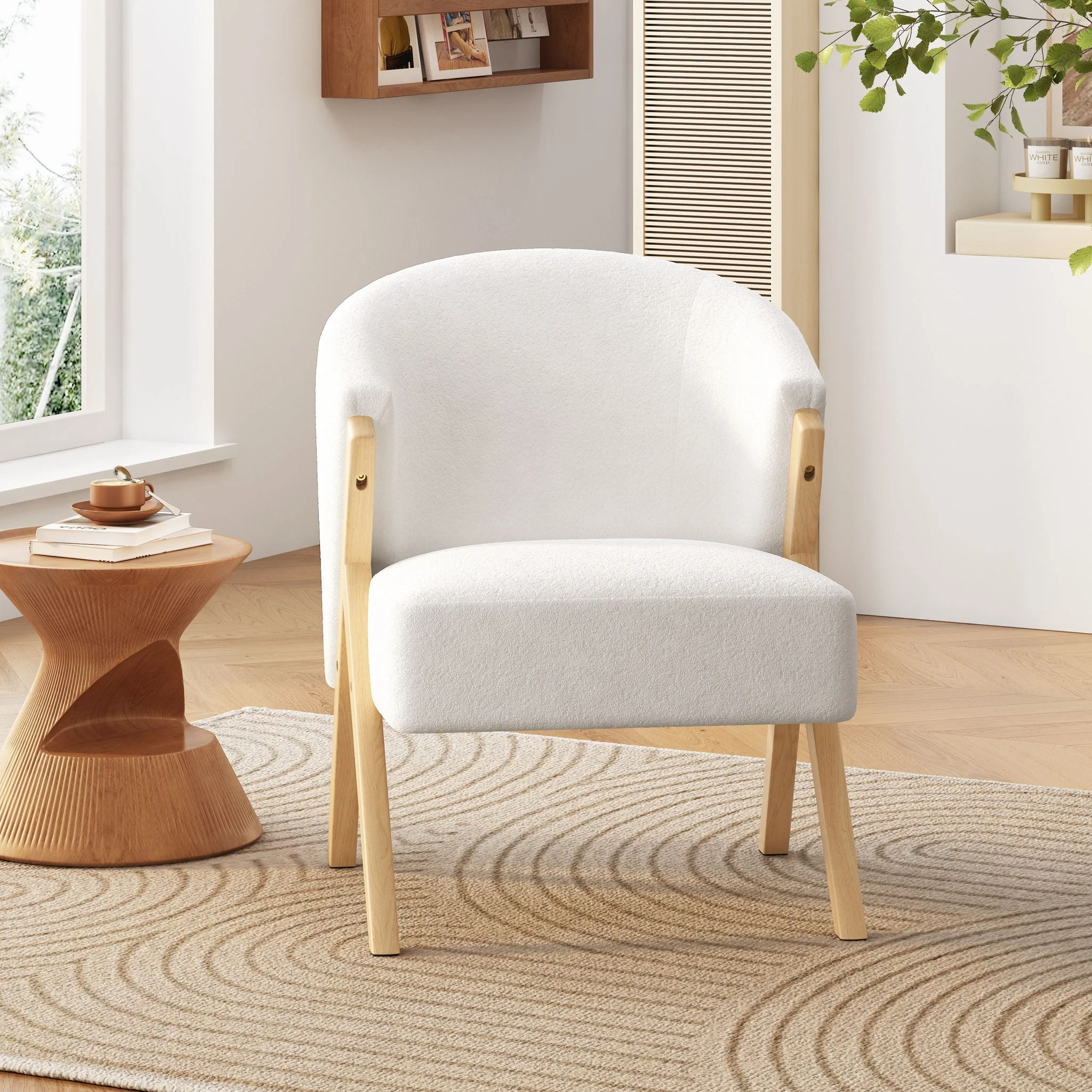 Modern Accent Chair With Polyester Upholstery And Minimalist Lounge Chair For Living Room, Bedroom, Or Office - White - Image 3