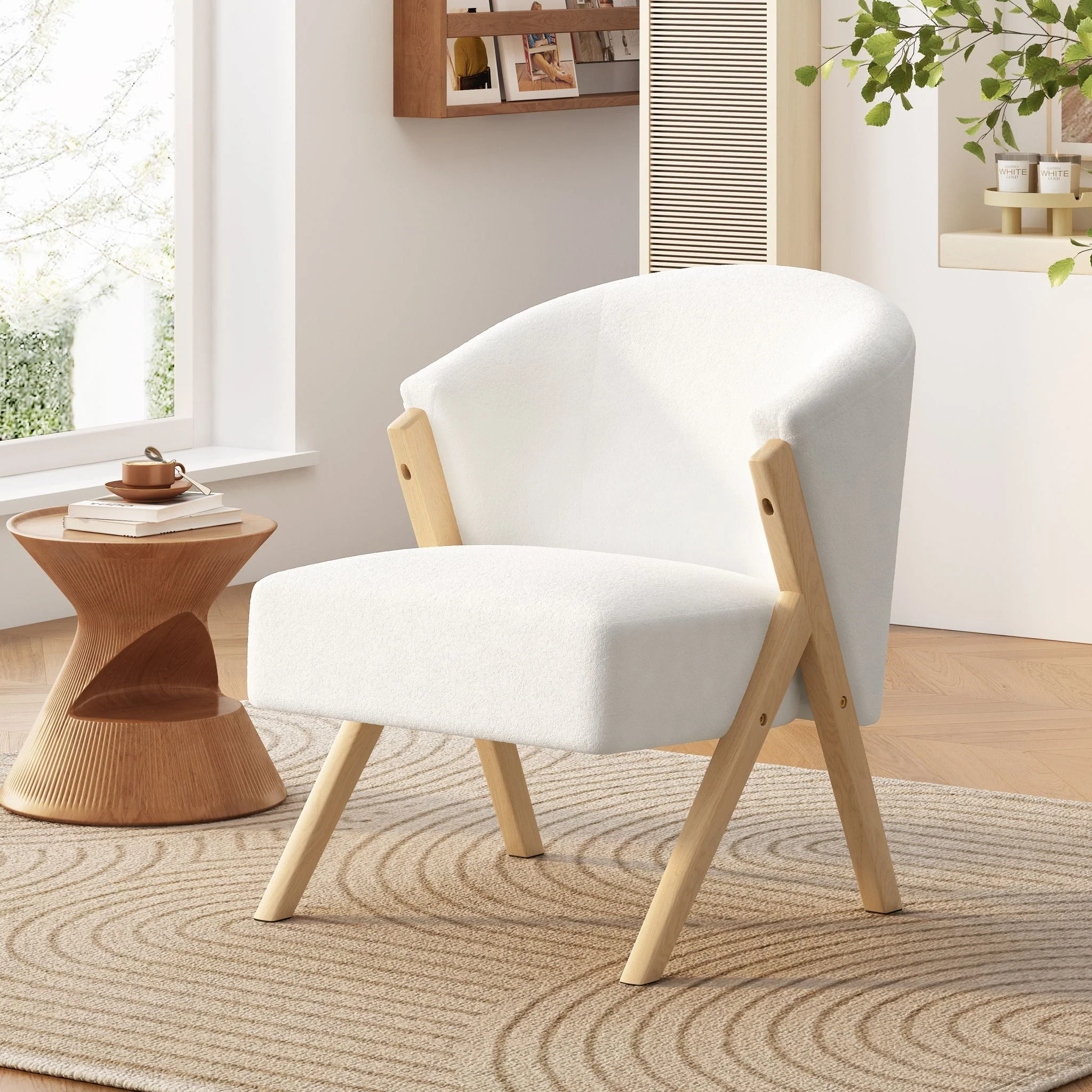 Modern Accent Chair With Polyester Upholstery And Minimalist Lounge Chair For Living Room, Bedroom, Or Office - White - Image 4